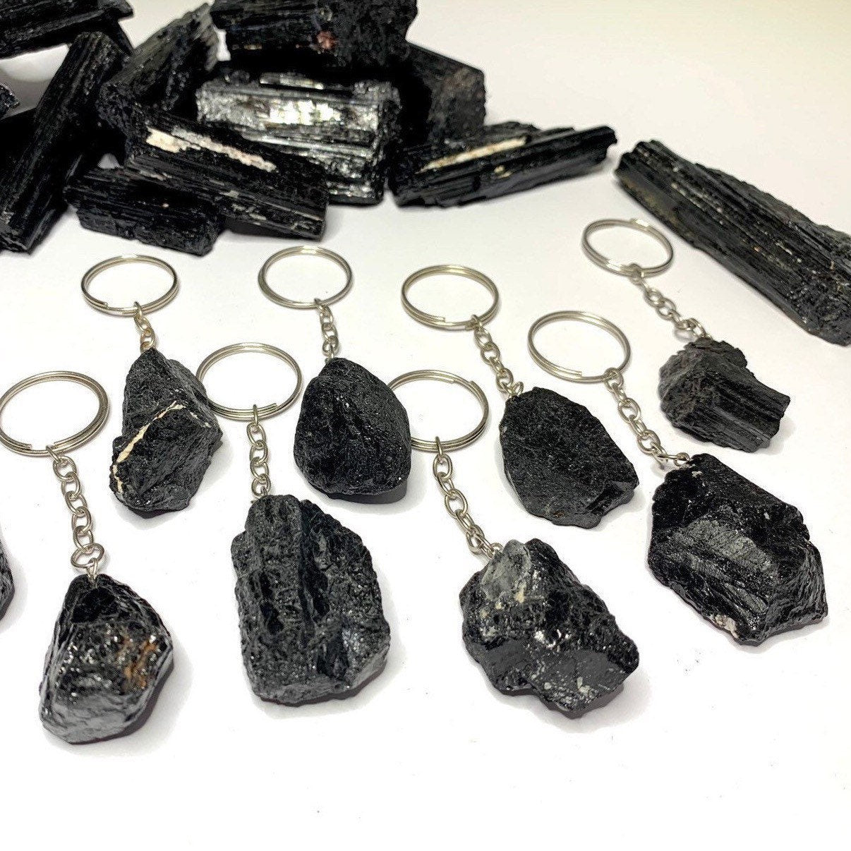 Raw Black Tourmaline Crystal Keychain - Protection Stone
