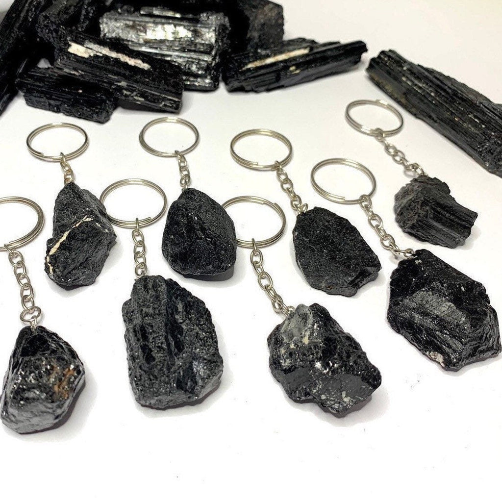 Raw Black Tourmaline Crystal Keychain - Protection Stone