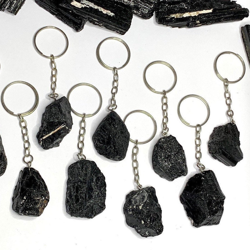 Raw Black Tourmaline Crystal Keychain - Protection Stone