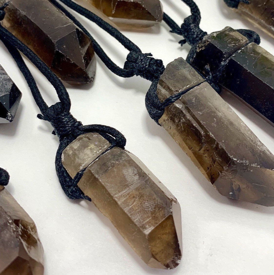Smoky Quartz Point Necklace: Crystal Cord Pendant