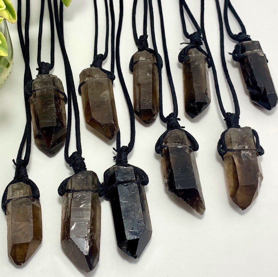 Smoky Quartz Point Necklace: Crystal Cord Pendant