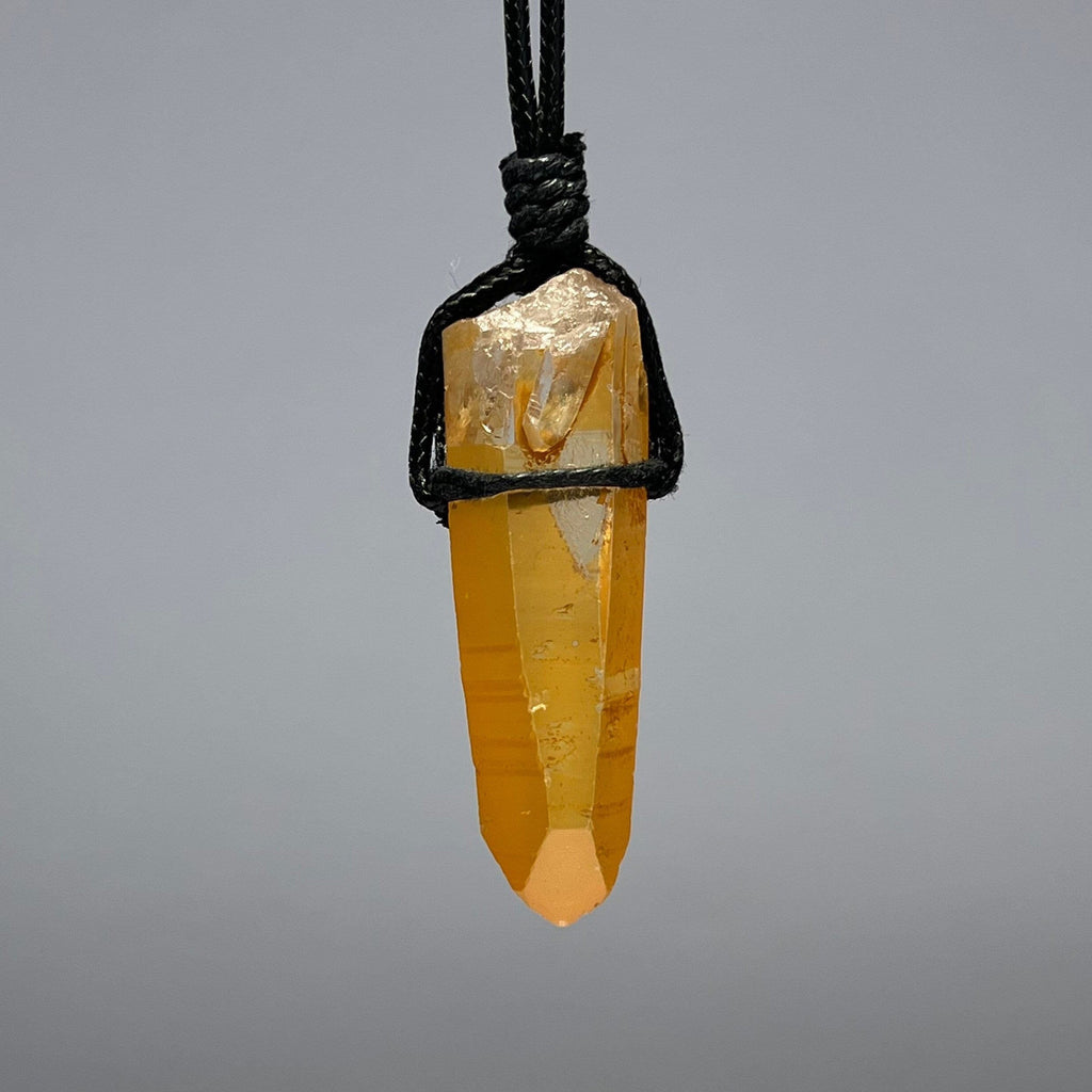 Tangerine Quartz Point Necklace: Orange Crystal Pendant, 30" Cord