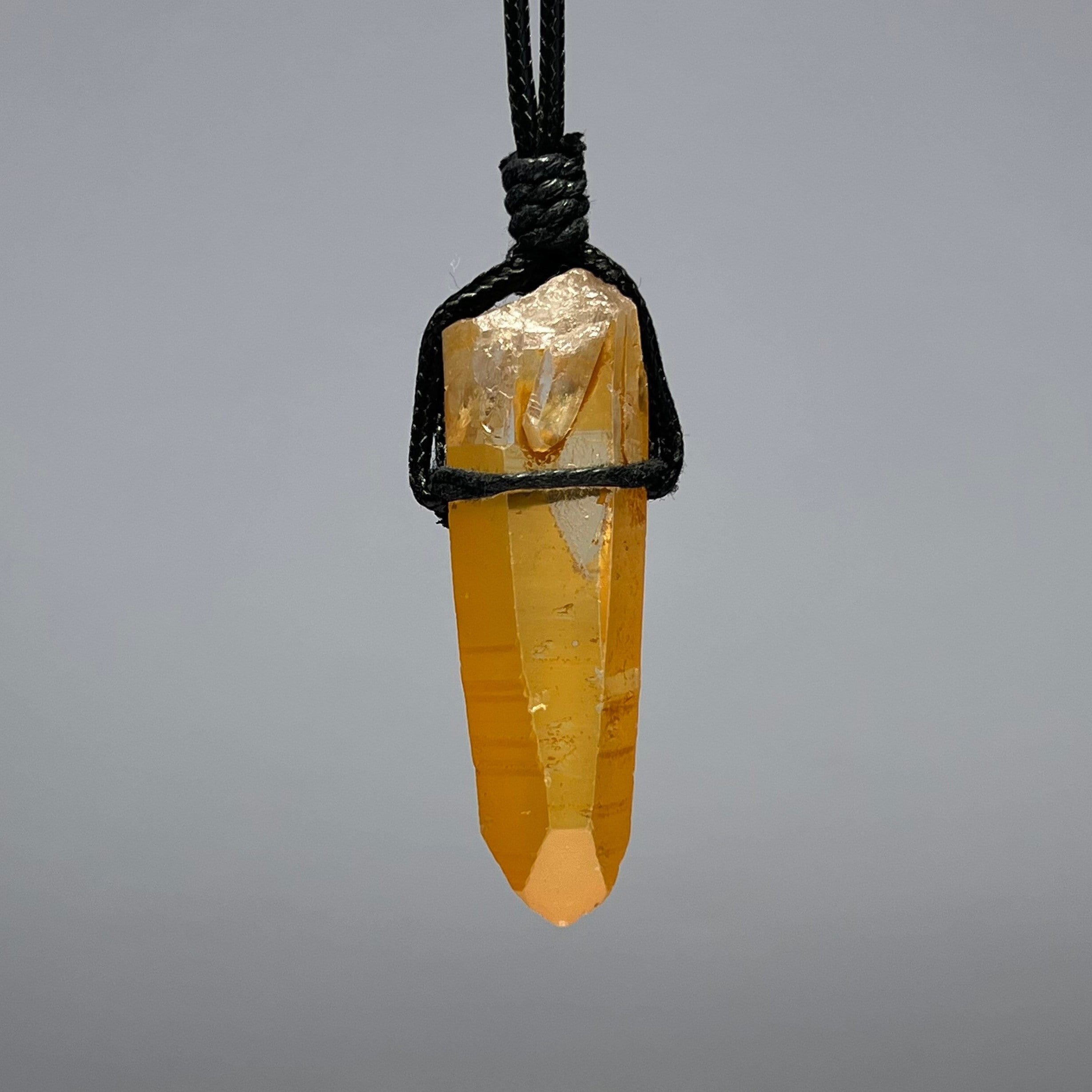 Tangerine Quartz Point Necklace: Orange Crystal Pendant, 30" Cord