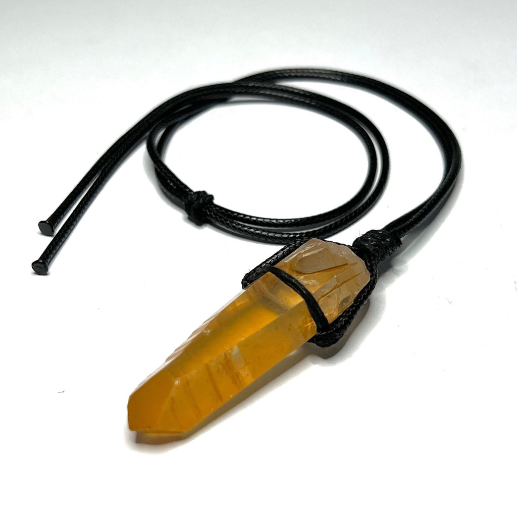 Tangerine Quartz Point Necklace: Orange Crystal Pendant, 30" Cord