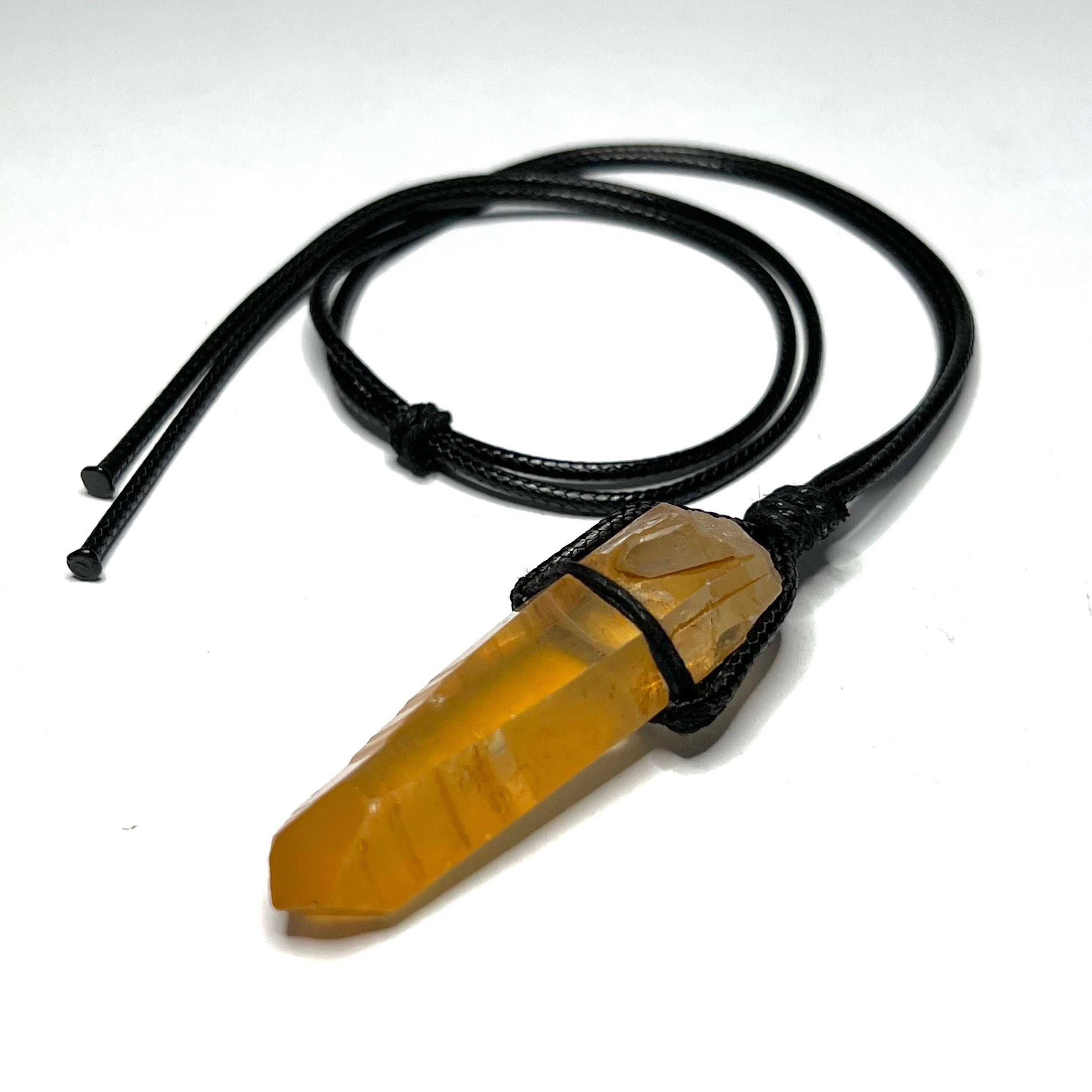 Tangerine Quartz Point Necklace: Orange Crystal Pendant, 30" Cord