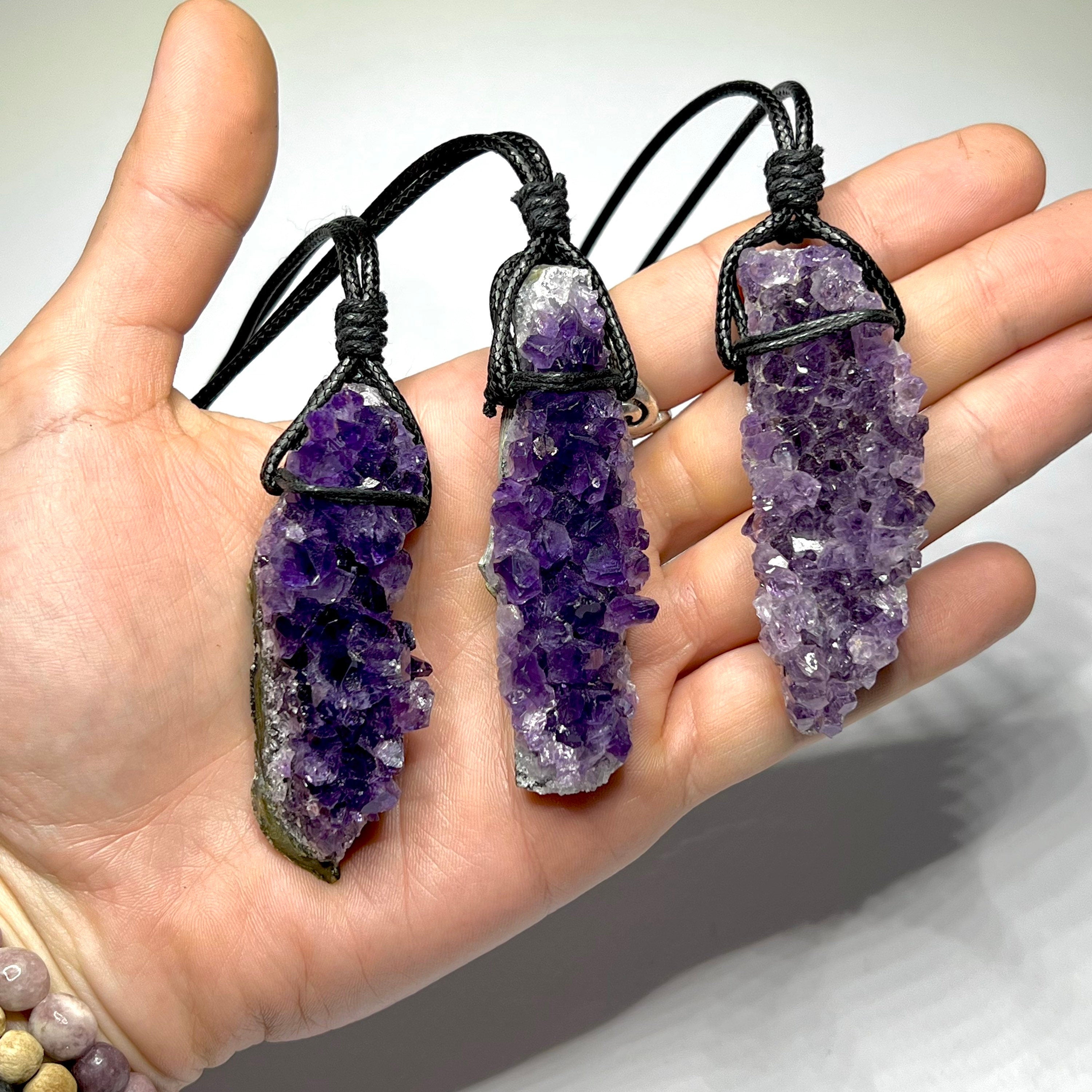 Amethyst Cluster Black Cord Necklace