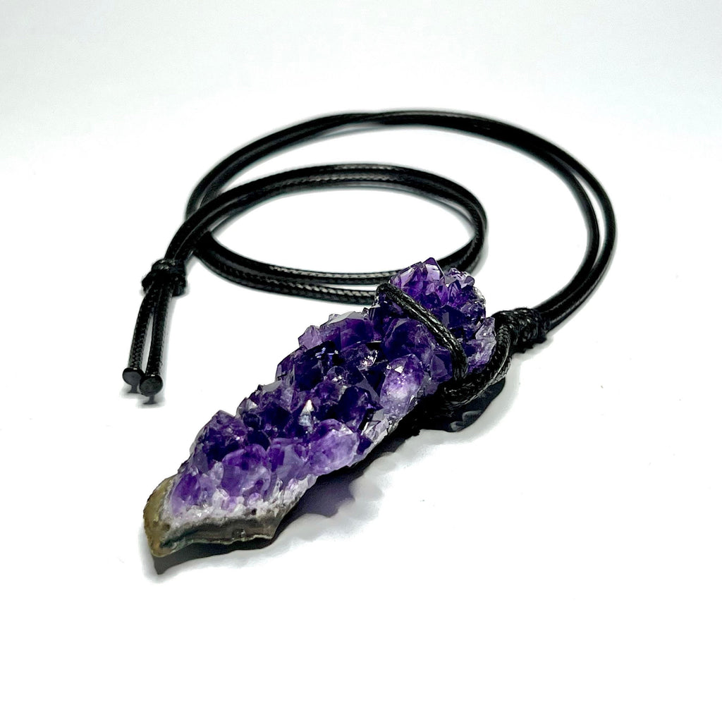 Amethyst Cluster Black Cord Necklace