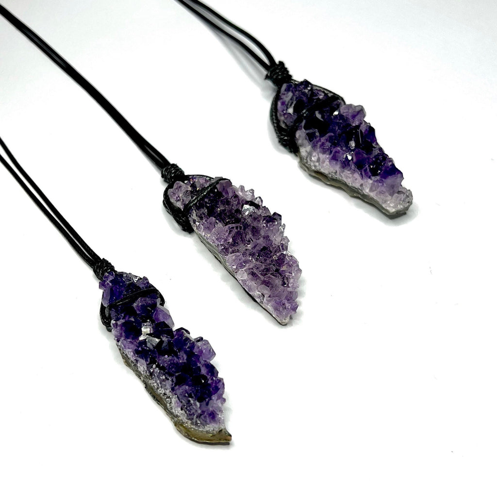 Amethyst Cluster Black Cord Necklace