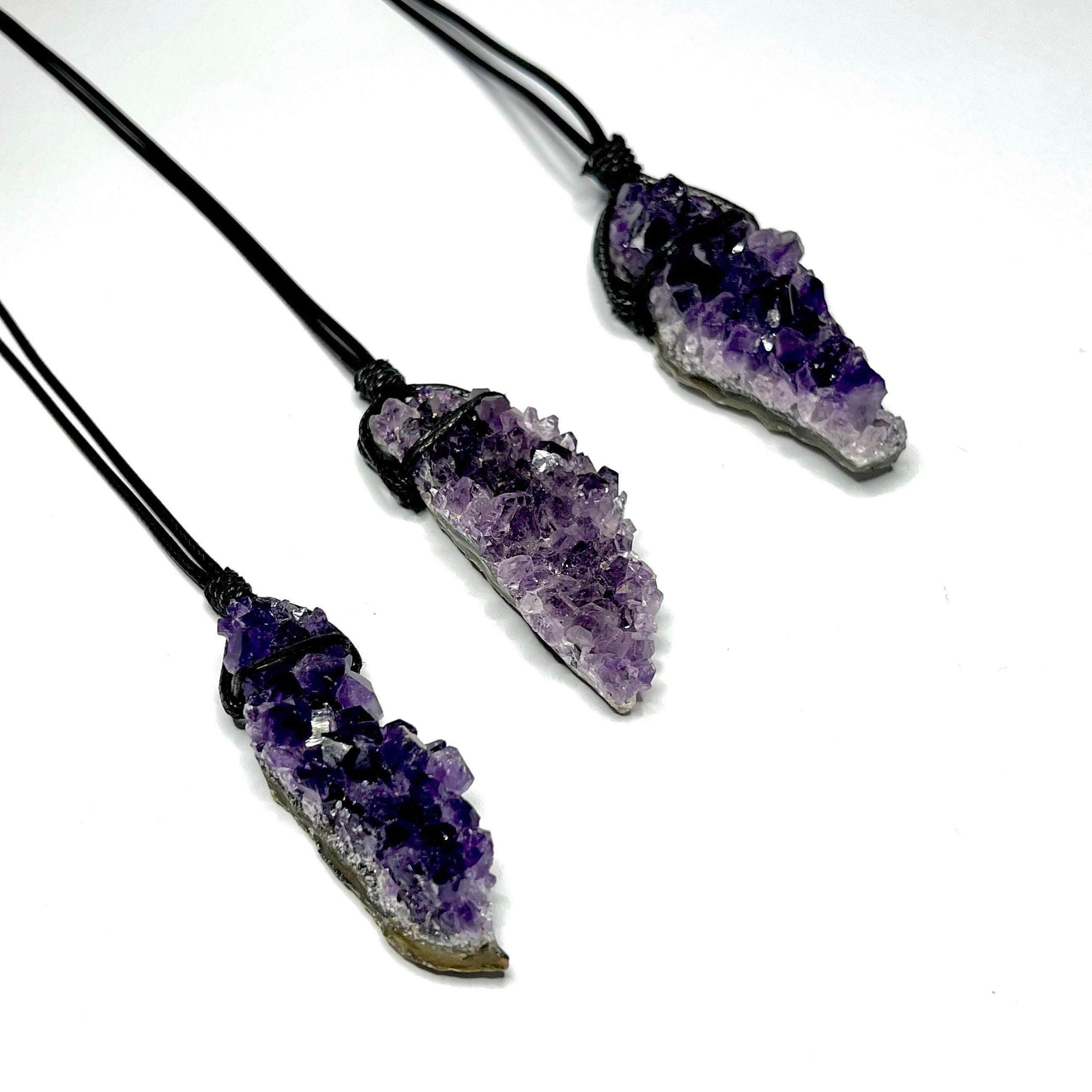 Amethyst Cluster Black Cord Necklace