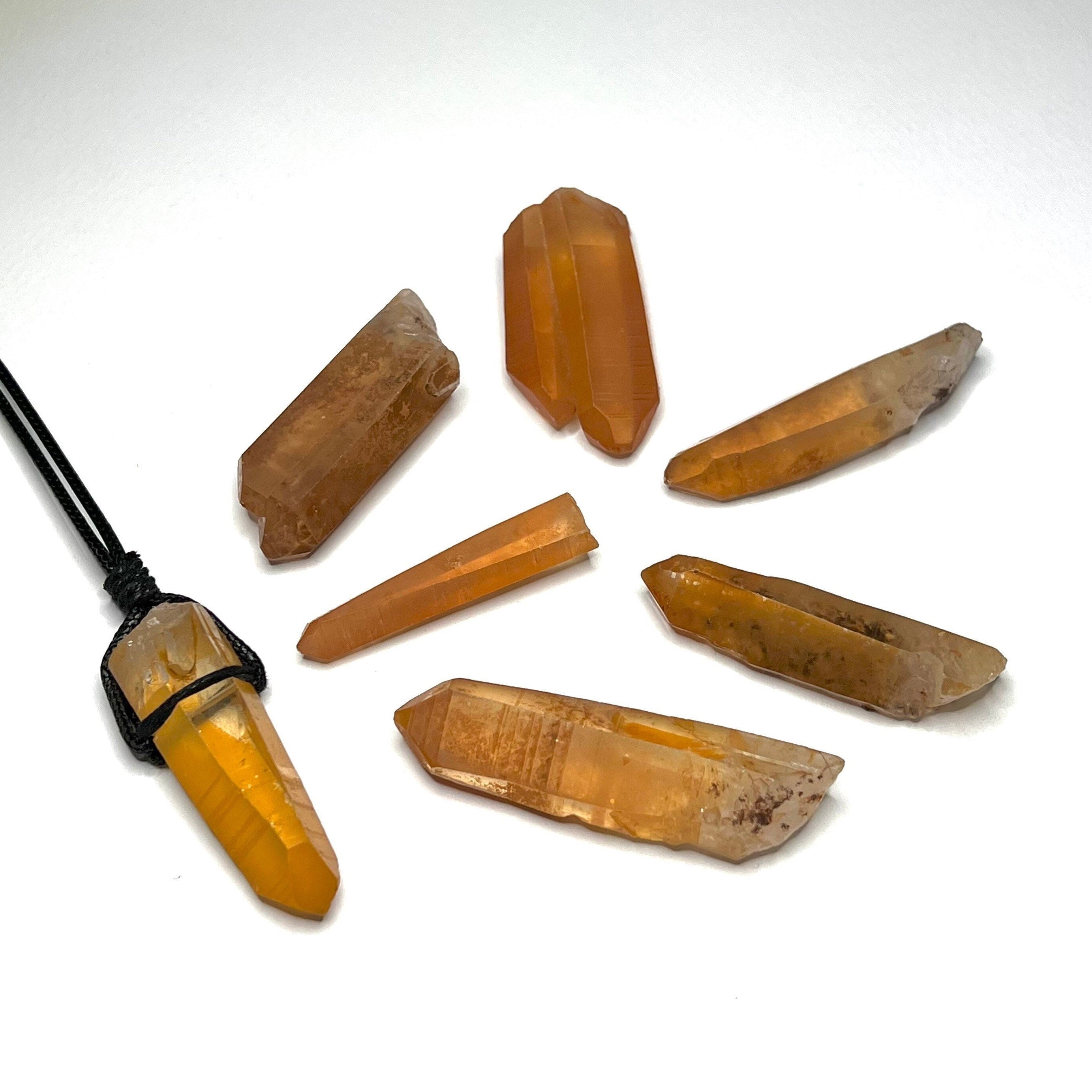 Tangerine Quartz Point Necklace: Orange Crystal Pendant, 30" Cord