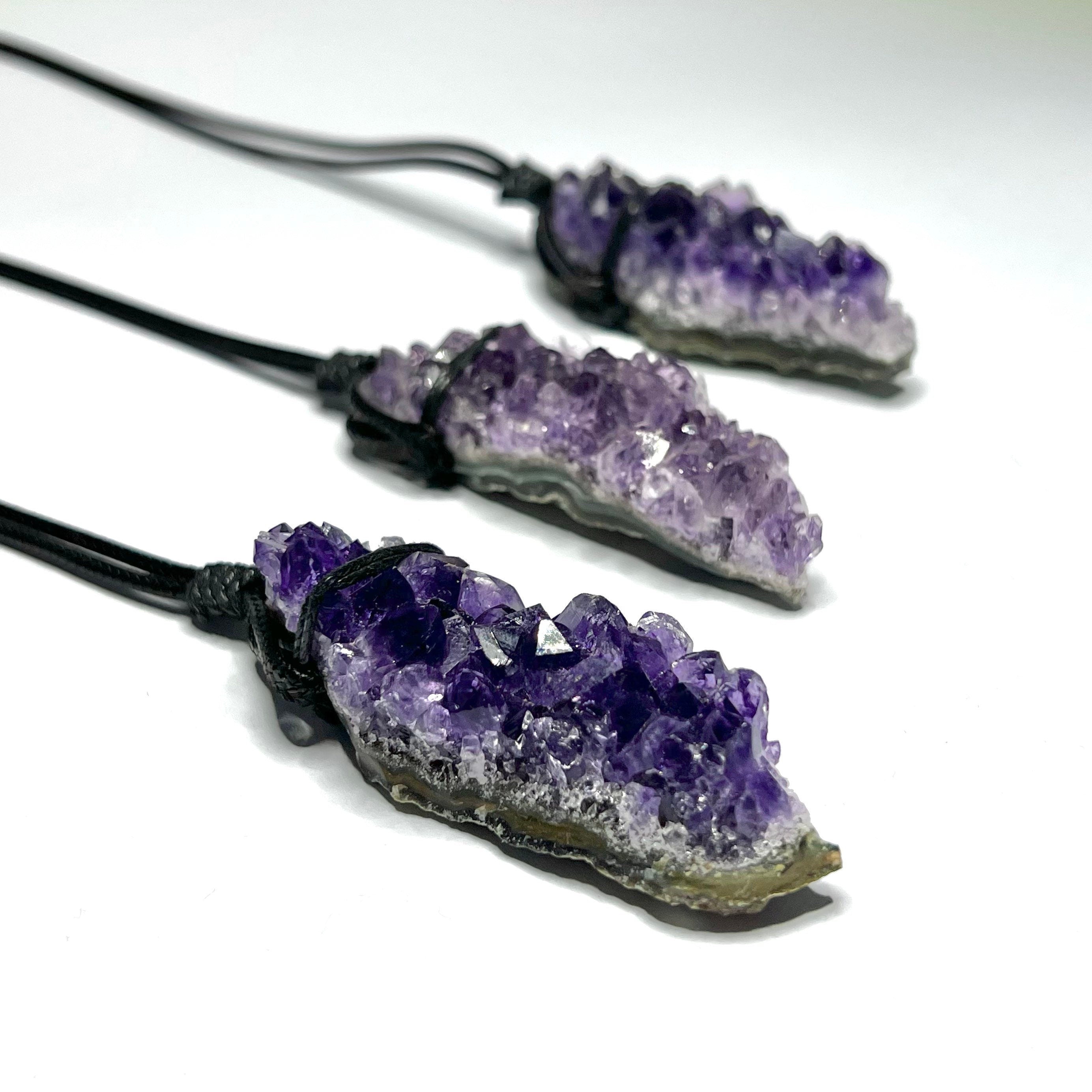 Amethyst Cluster Black Cord Necklace