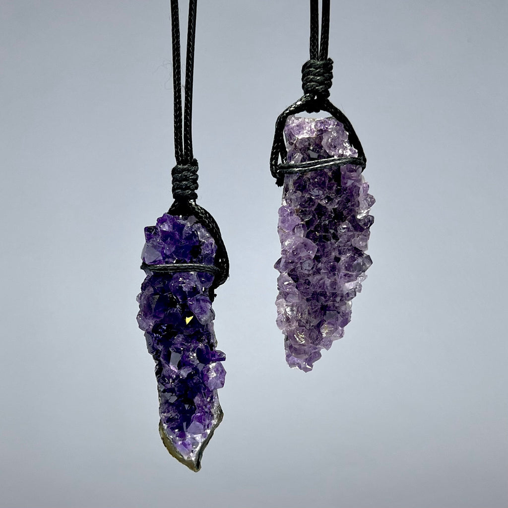 Amethyst Cluster Black Cord Necklace