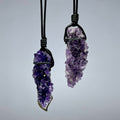 Amethyst Cluster Black Cord Necklace
