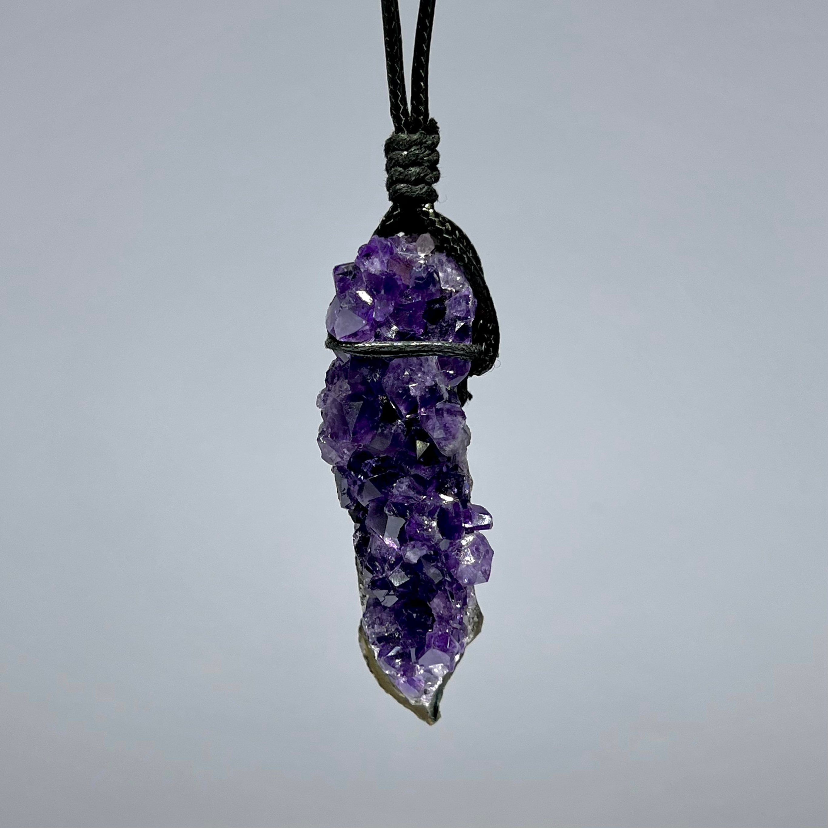 Amethyst Cluster Black Cord Necklace