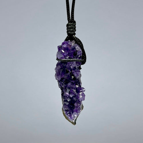 Amethyst Cluster Black Cord Necklace