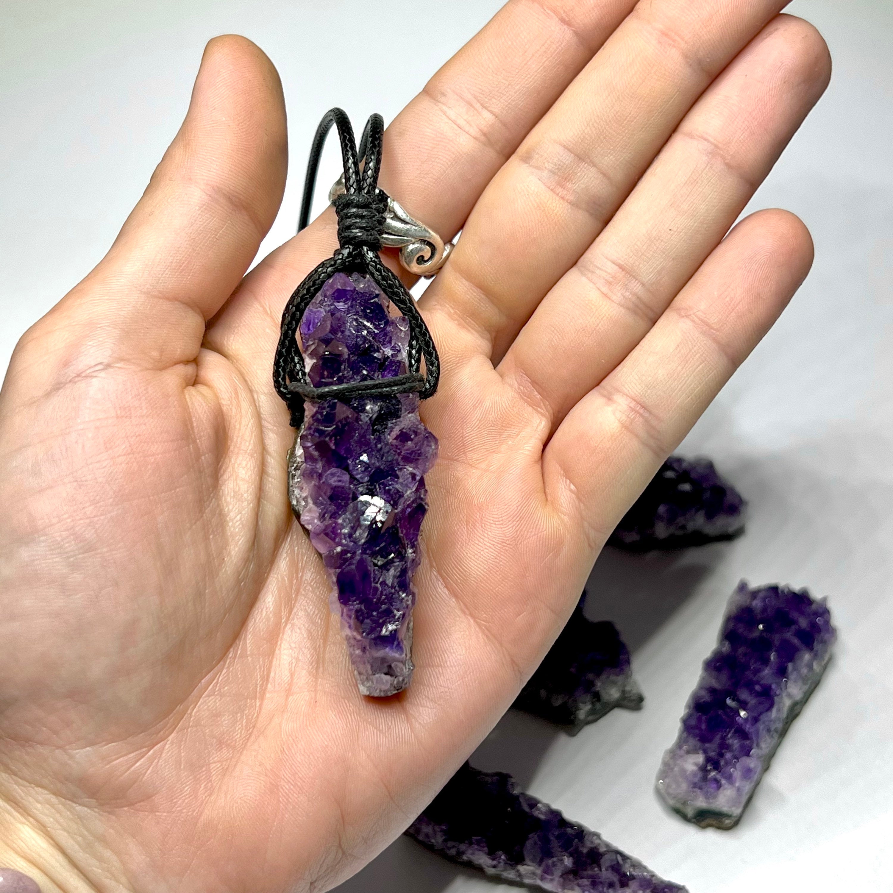 Amethyst Cluster Black Cord Necklace