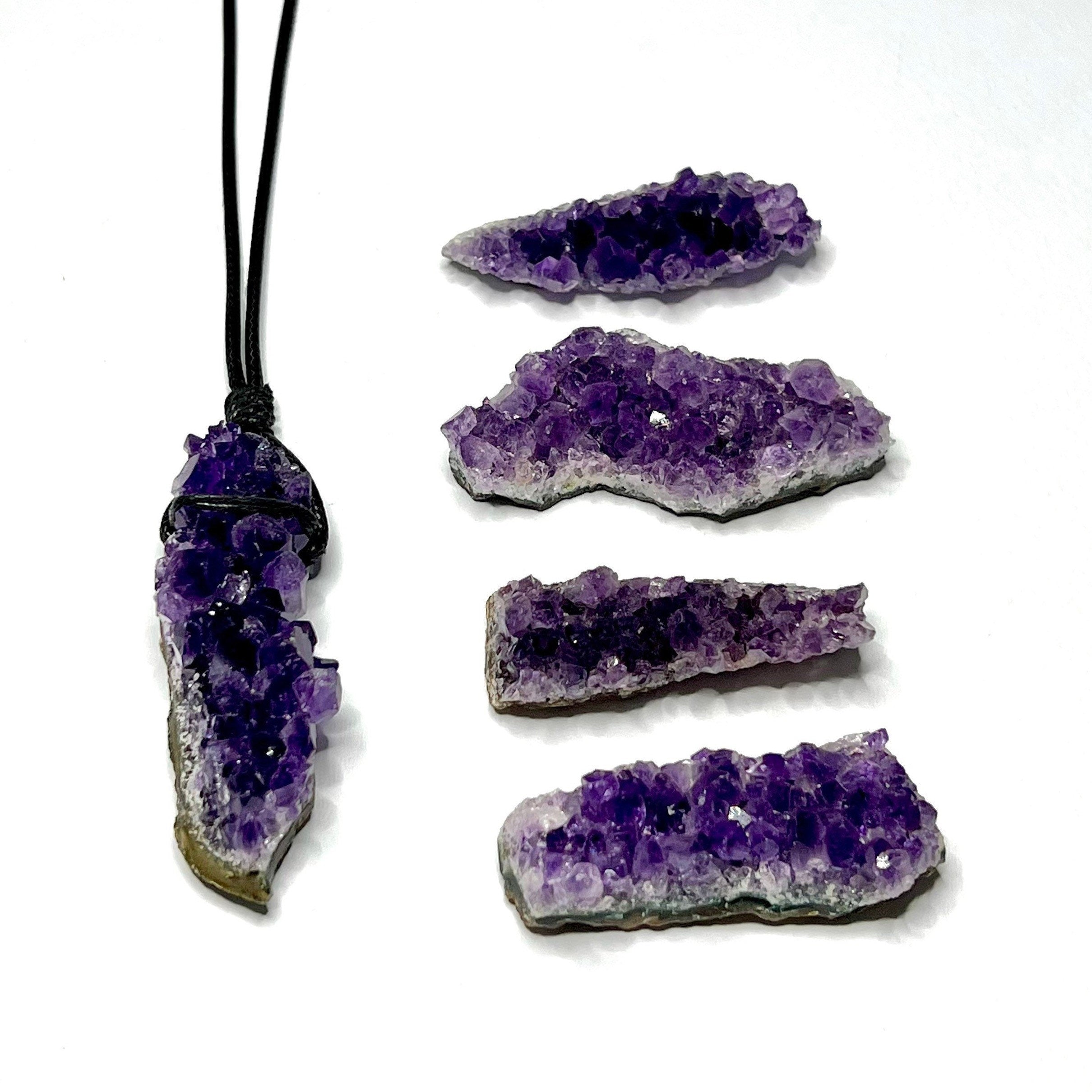 Amethyst Cluster Black Cord Necklace
