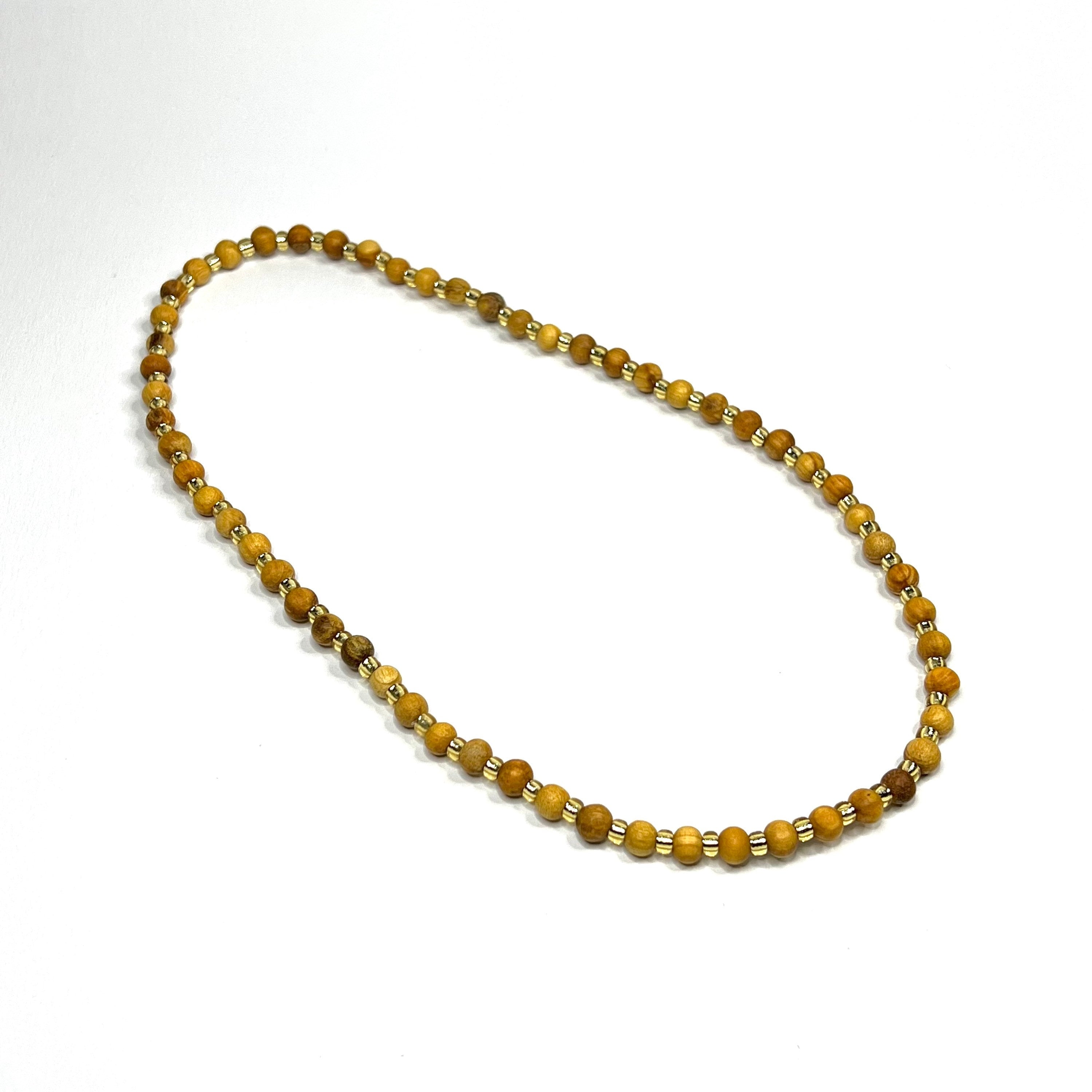 Palo Santo Wood Necklace With Golden Glass Beads