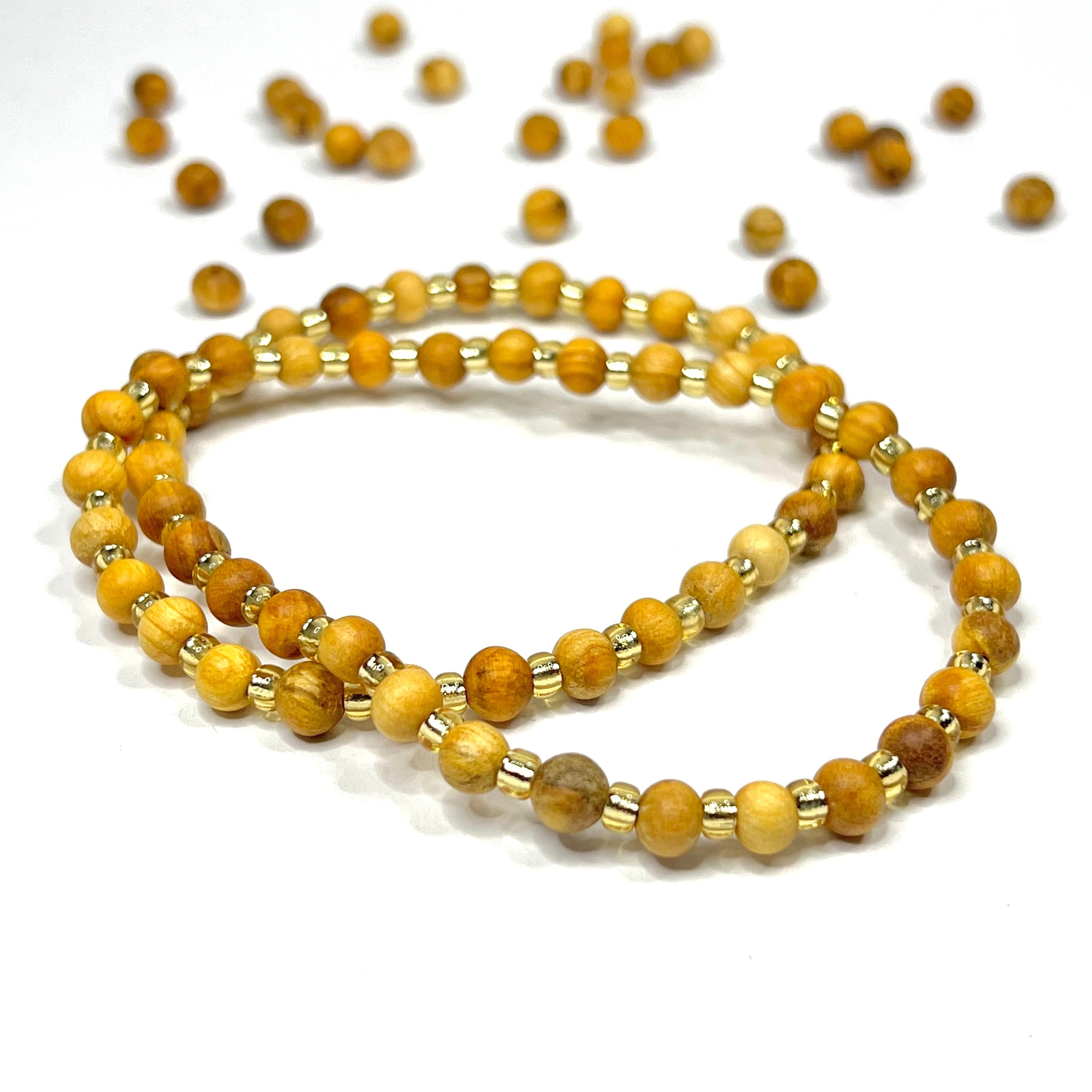 Palo Santo Wood Necklace With Golden Glass Beads