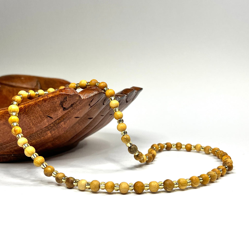Palo Santo Wood Necklace With Golden Glass Beads