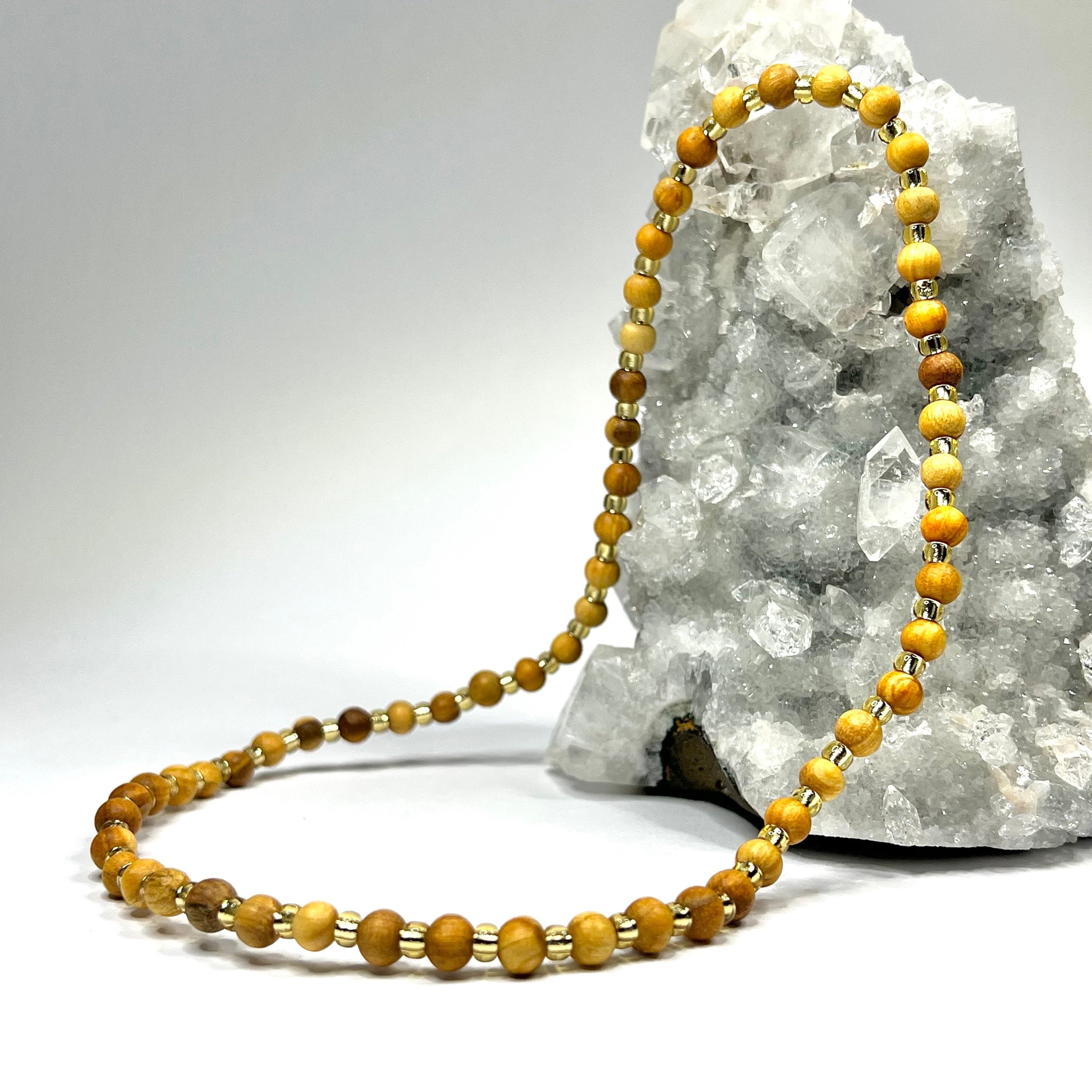 Palo Santo Wood Necklace With Golden Glass Beads