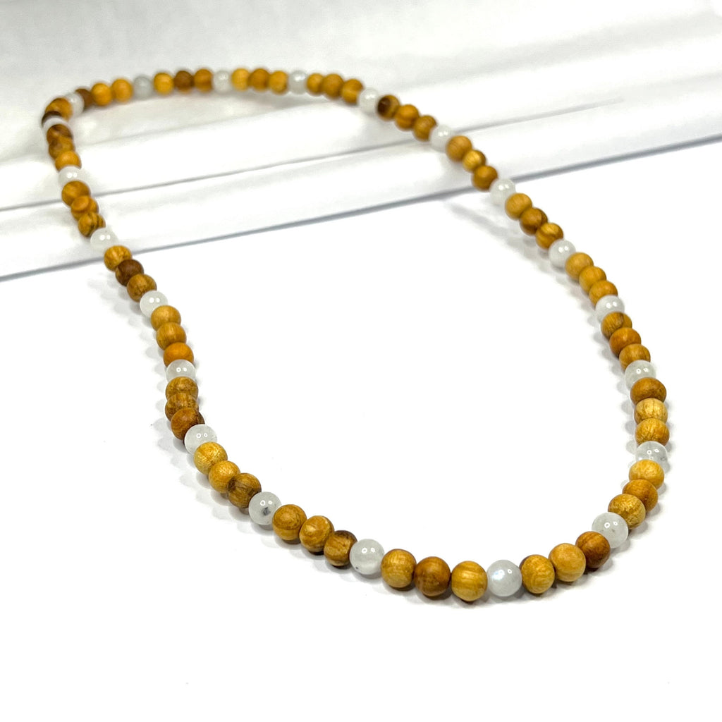 Palo Santo Wood Necklace With Rainbow Moonstone Beads