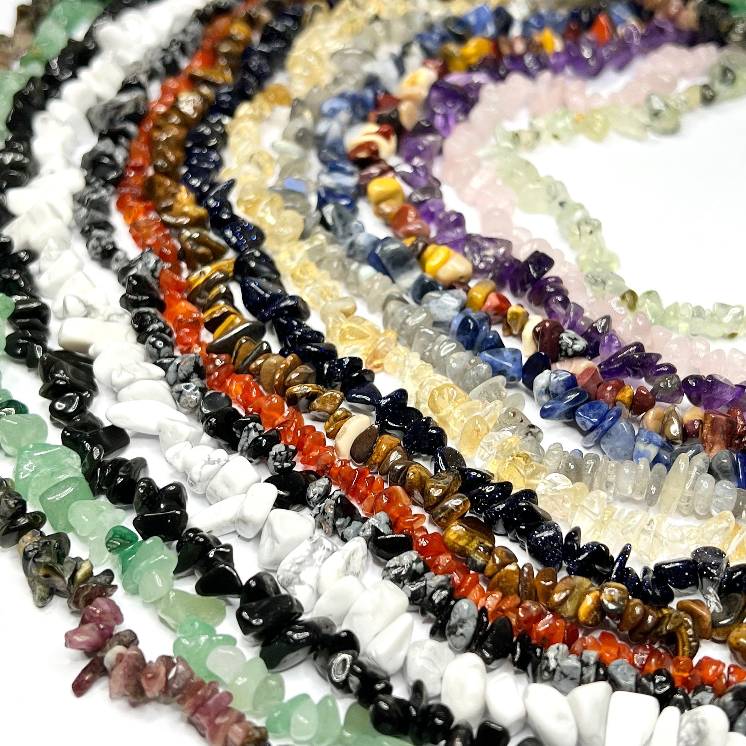 Handmade Gemstone Chips Necklace: 30 Inch Crystal Beaded Necklace