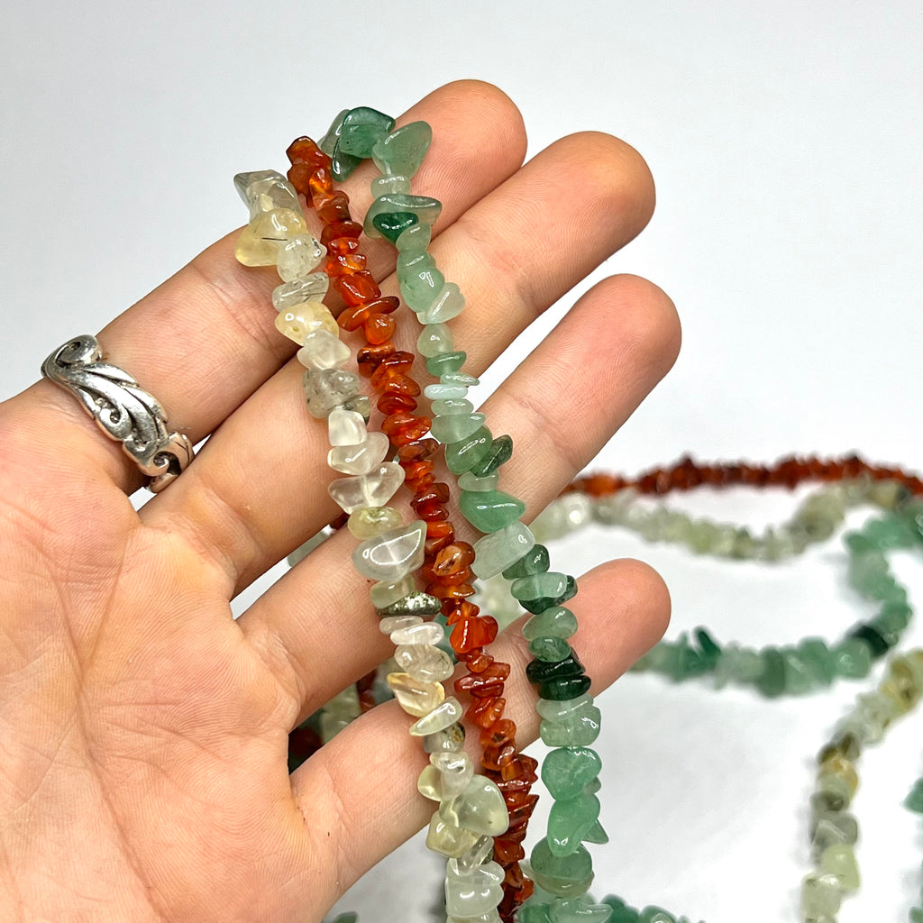 Handmade Gemstone Chips Necklace: 30 Inch Crystal Beaded Necklace