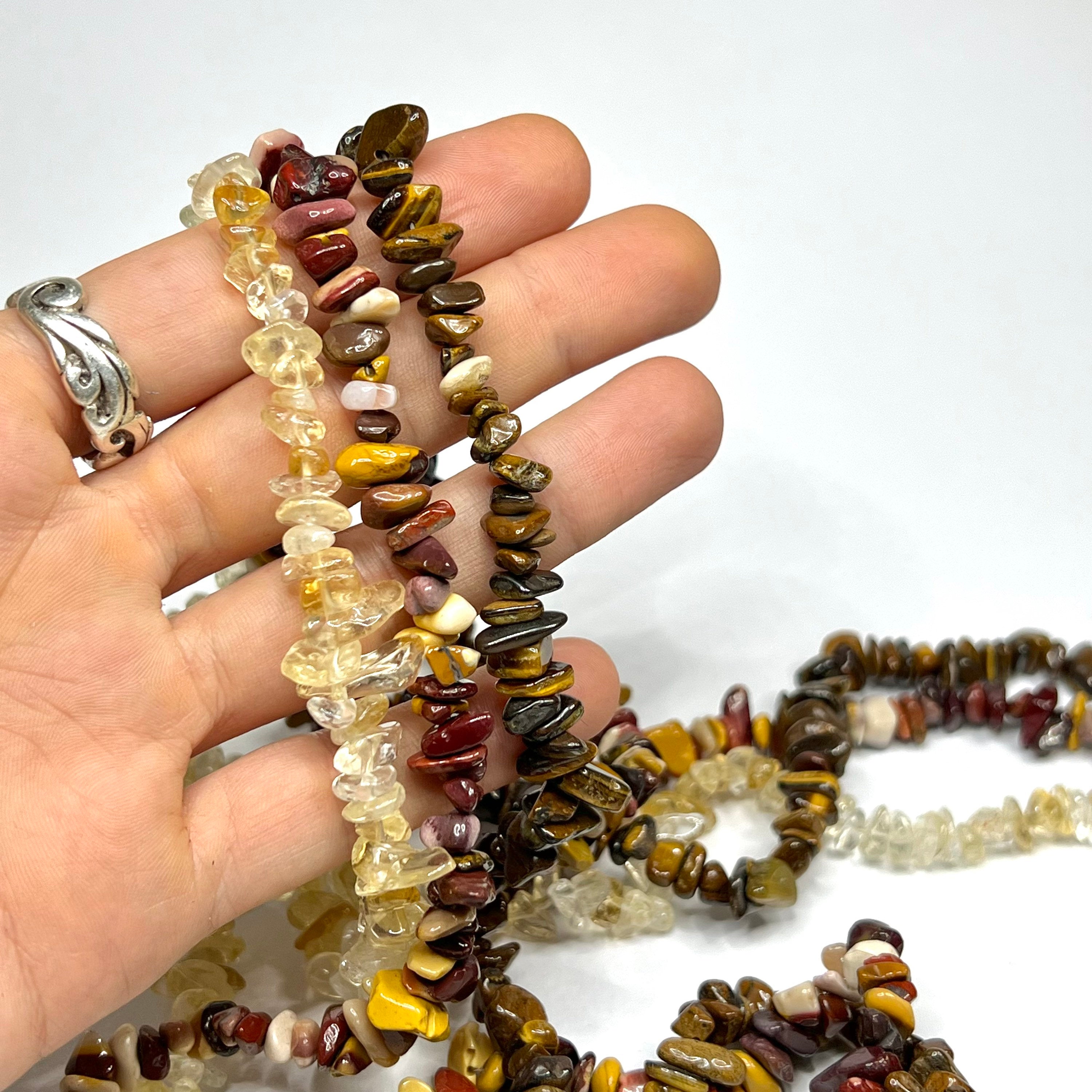 Handmade Gemstone Chips Necklace: 30 Inch Crystal Beaded Necklace