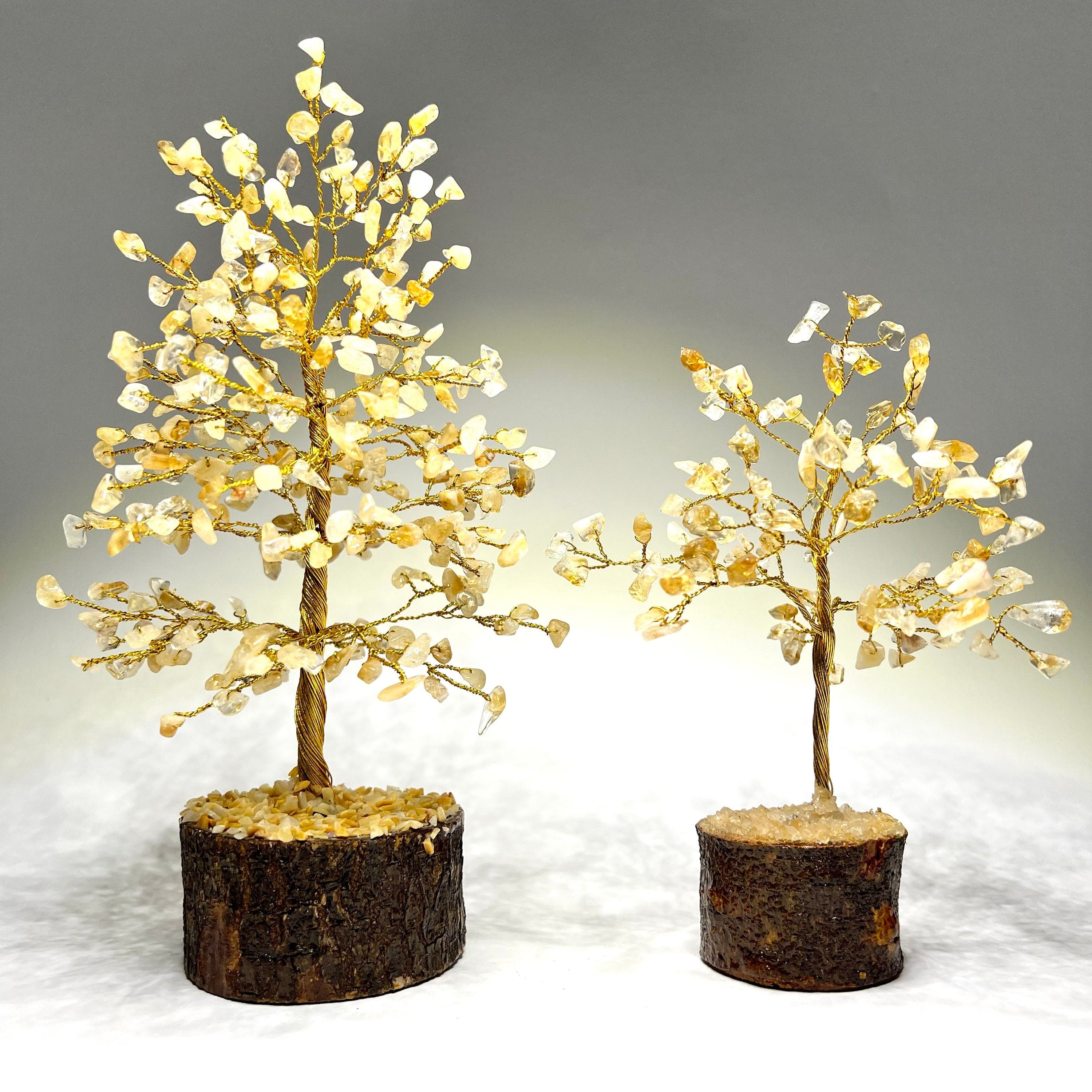 Citrine Crystal Tree: Gemstone Chips on Natural Wood Base