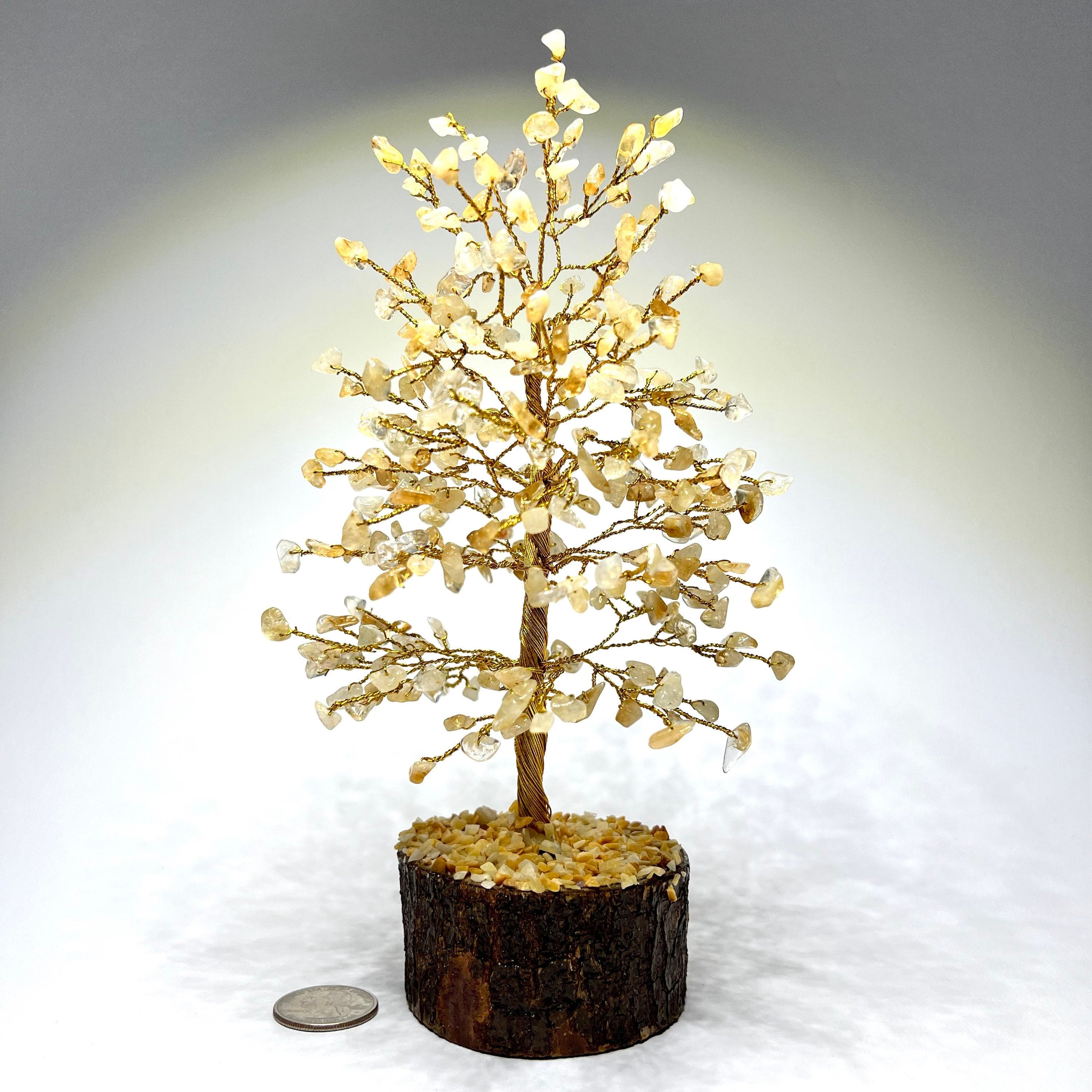 Citrine Crystal Tree: Gemstone Chips on Natural Wood Base