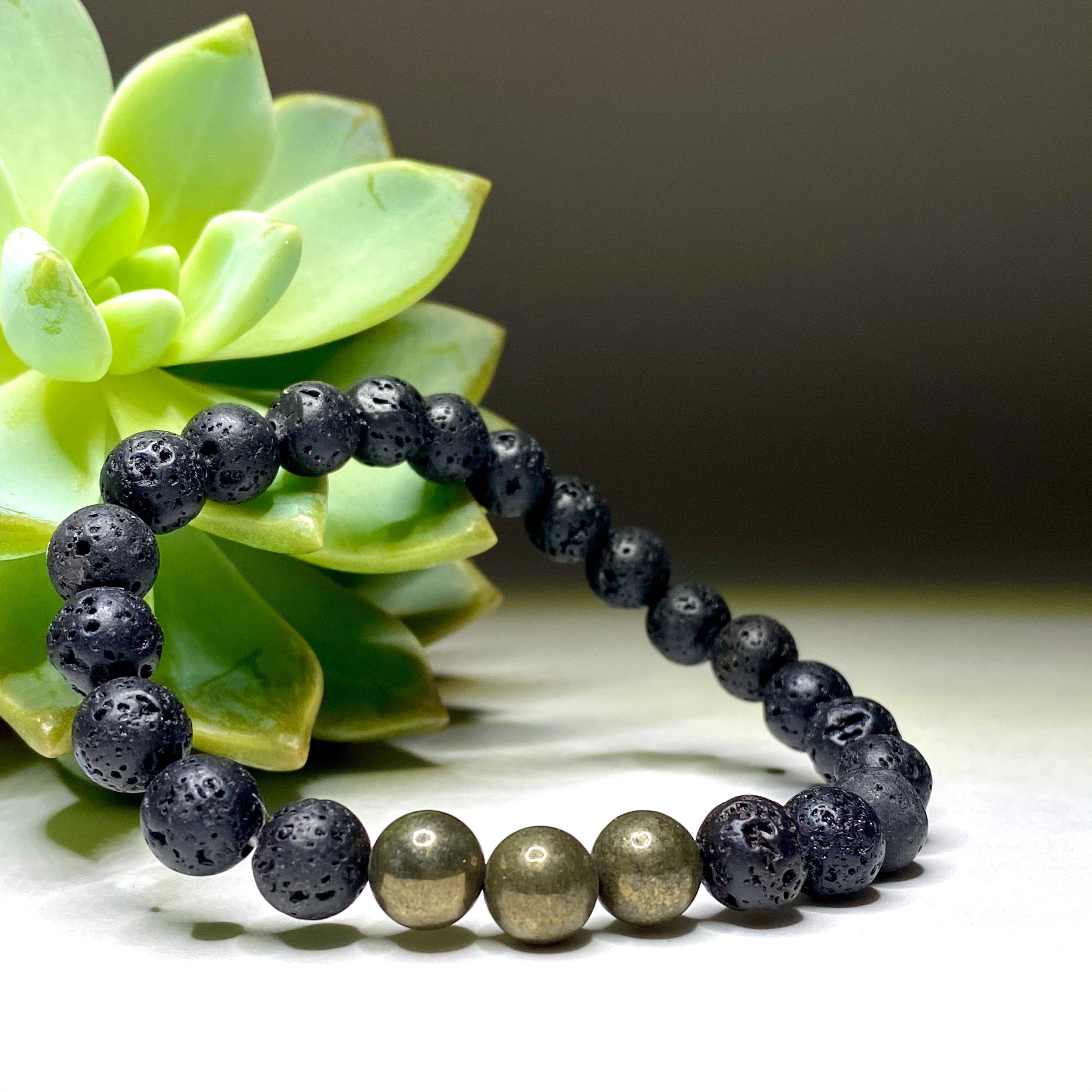 Lava Rock & Pyrite Beaded Stretch Bracelet