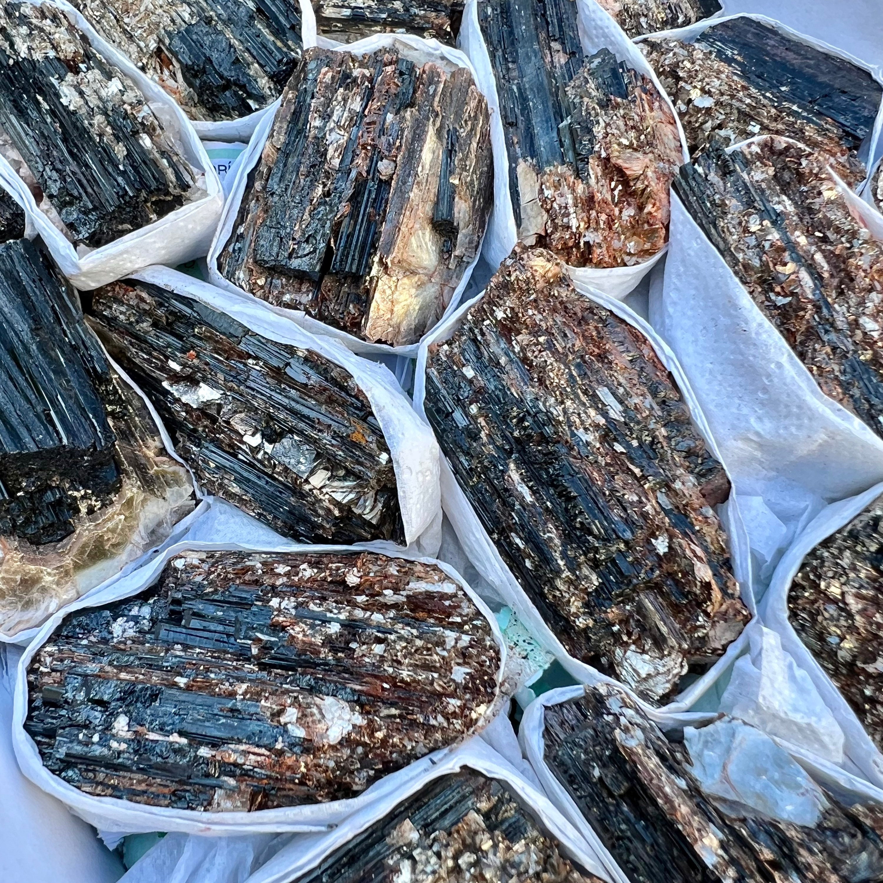 Black Tourmaline with Mica Crystal Flat, Quality 'A' Grade Tourmaline, Bulk Wholesale Crystals