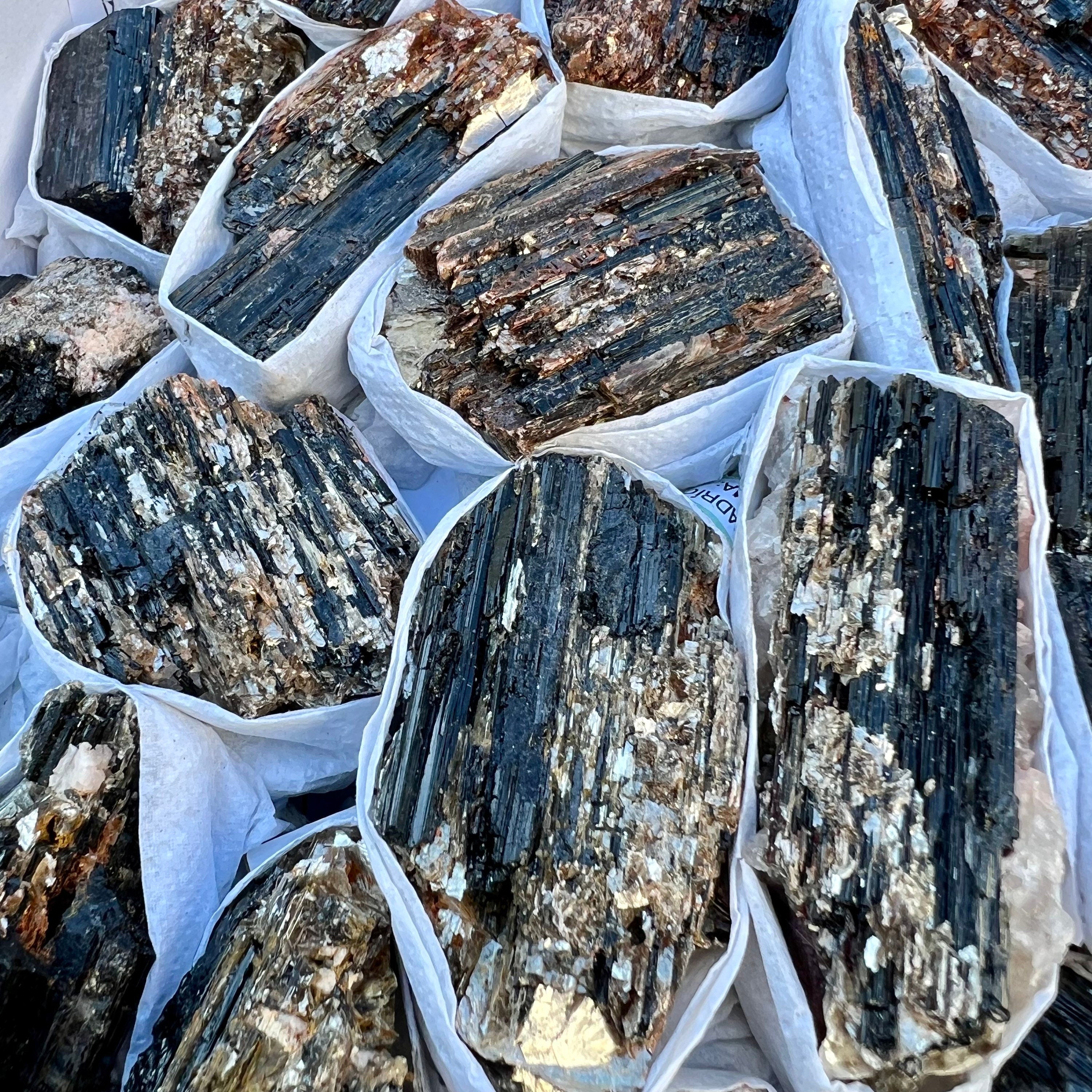 Black Tourmaline with Mica Crystal Flat, Quality 'A' Grade Tourmaline, Bulk Wholesale Crystals