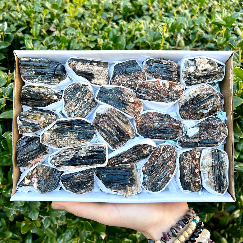 Black Tourmaline with Mica Crystal Flat, Quality 'A' Grade Tourmaline, Bulk Wholesale Crystals