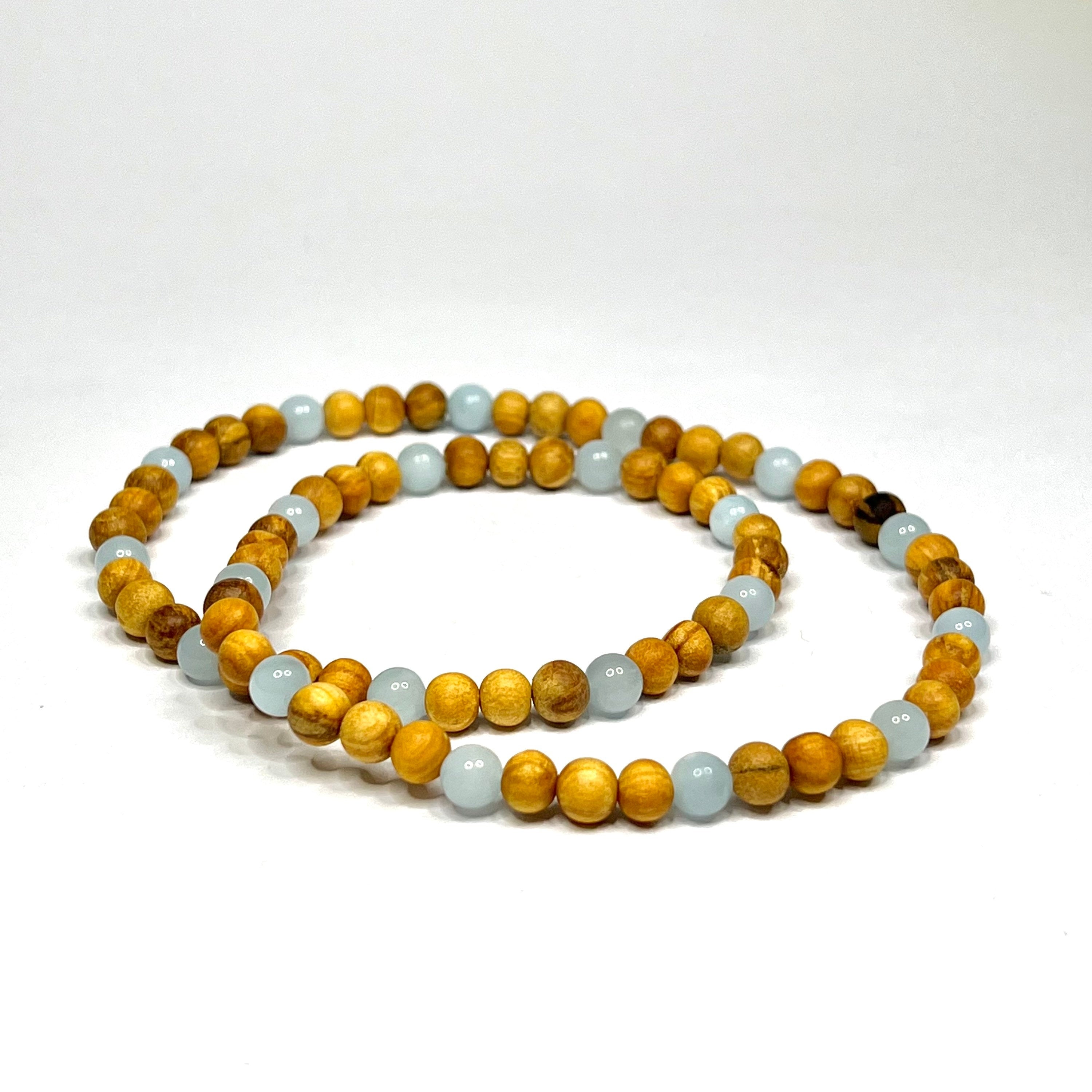 Palo Santo Wood Necklace With Aquamarine Beads