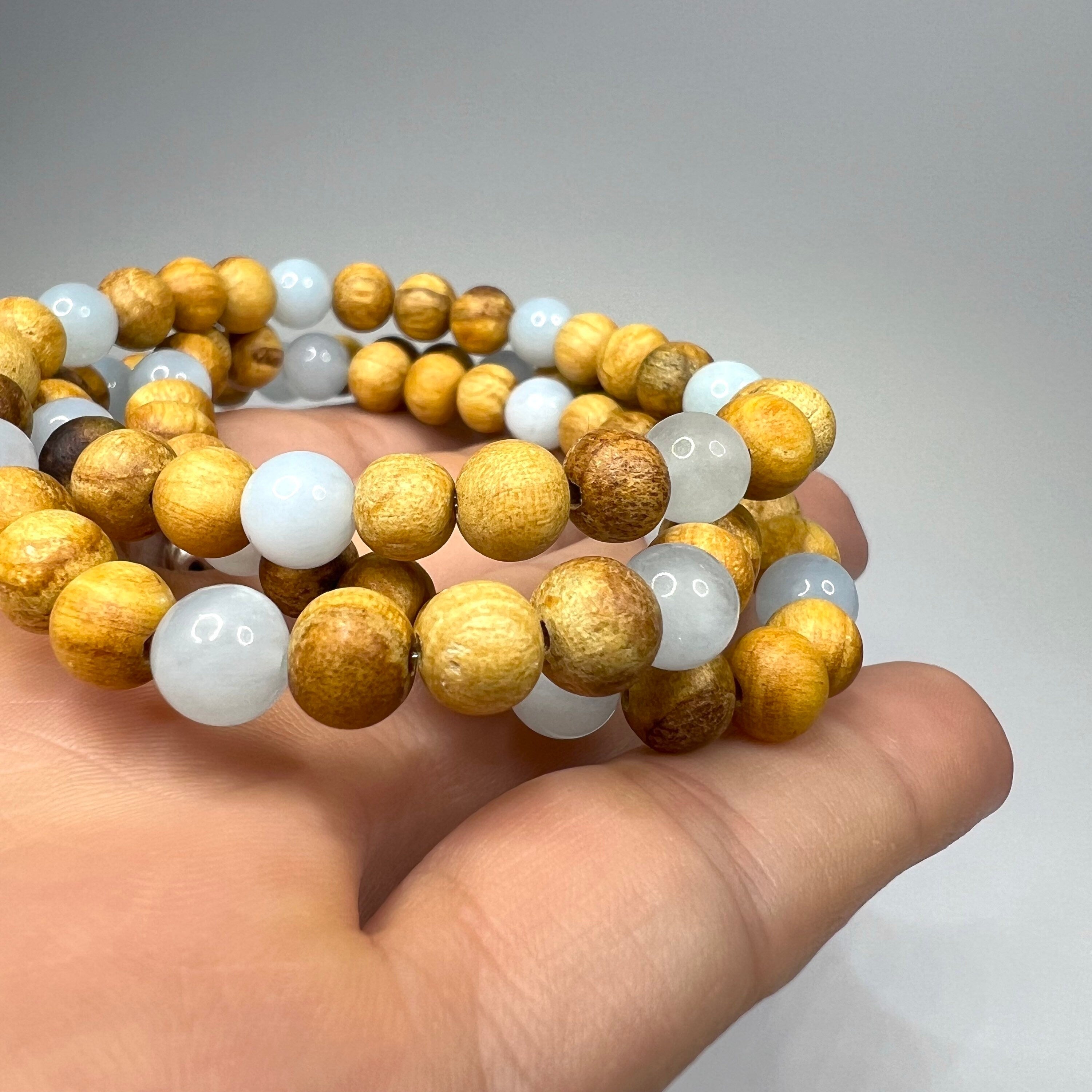 Palo Santo Wood Necklace With Aquamarine Beads