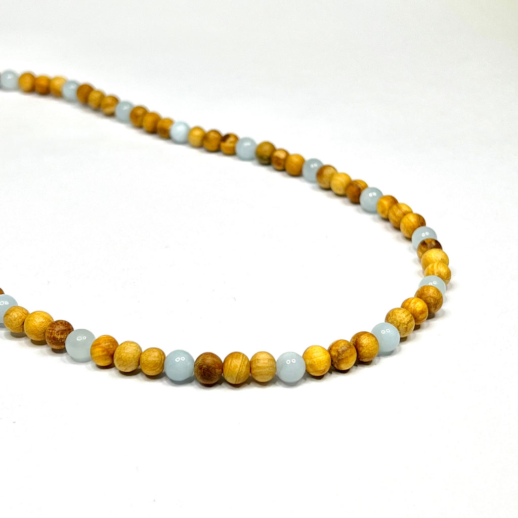 Palo Santo Wood Necklace With Aquamarine Beads