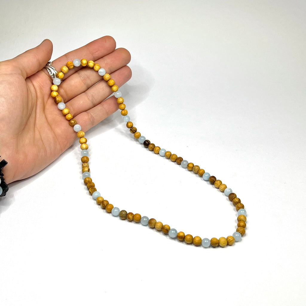Palo Santo Wood Necklace With Aquamarine Beads