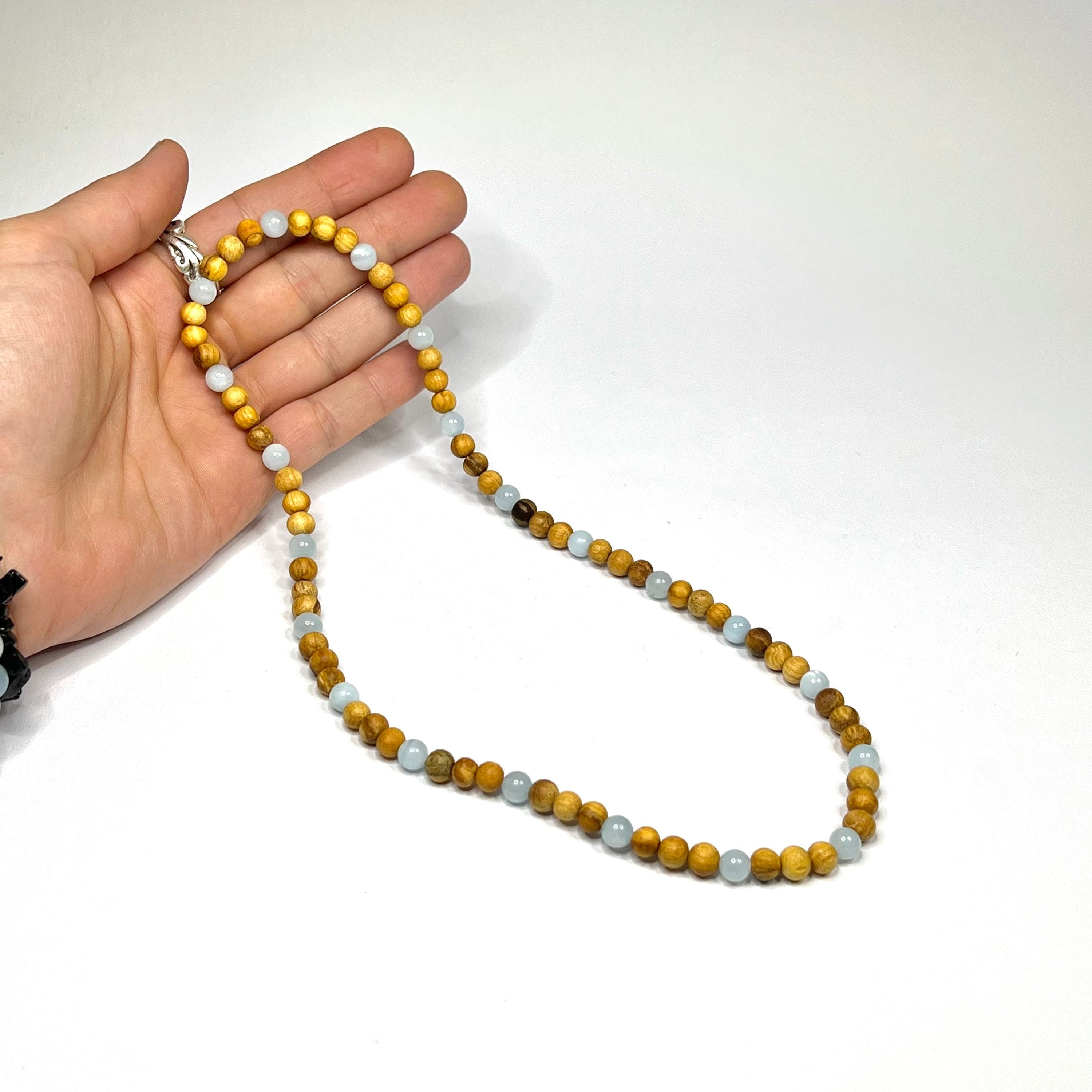 Palo Santo Wood Necklace With Aquamarine Beads