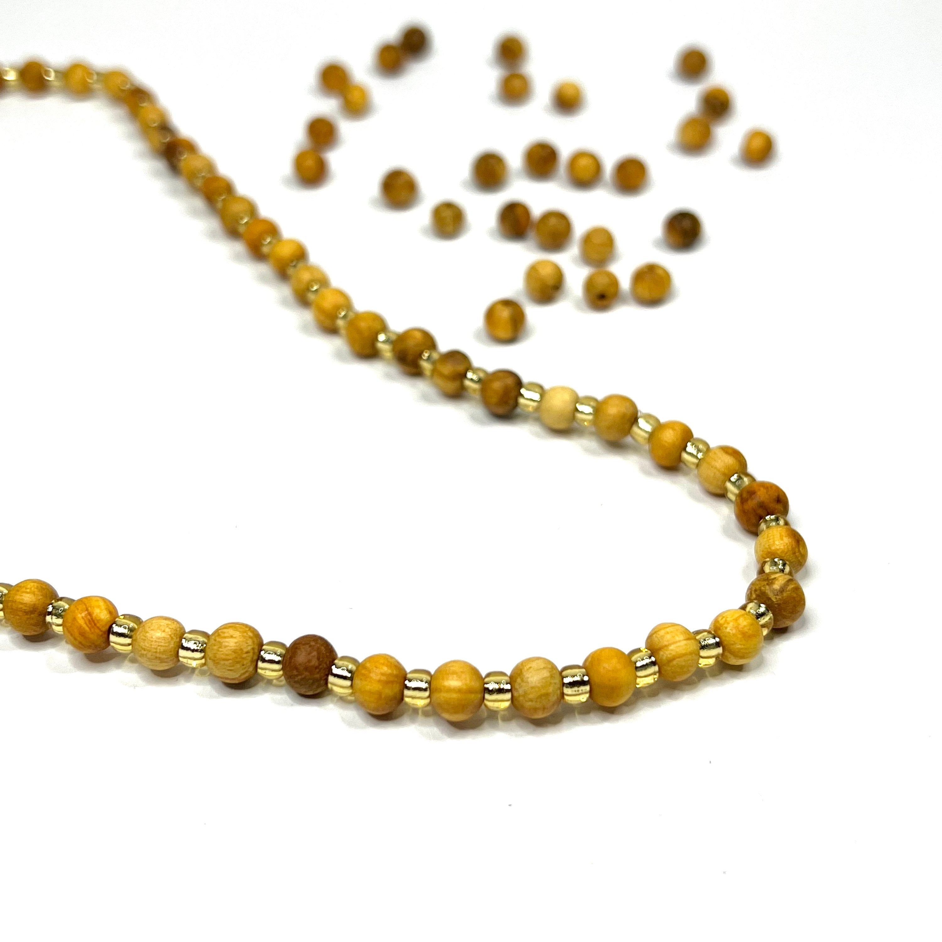 Palo Santo Wood Necklace With Golden Glass Beads
