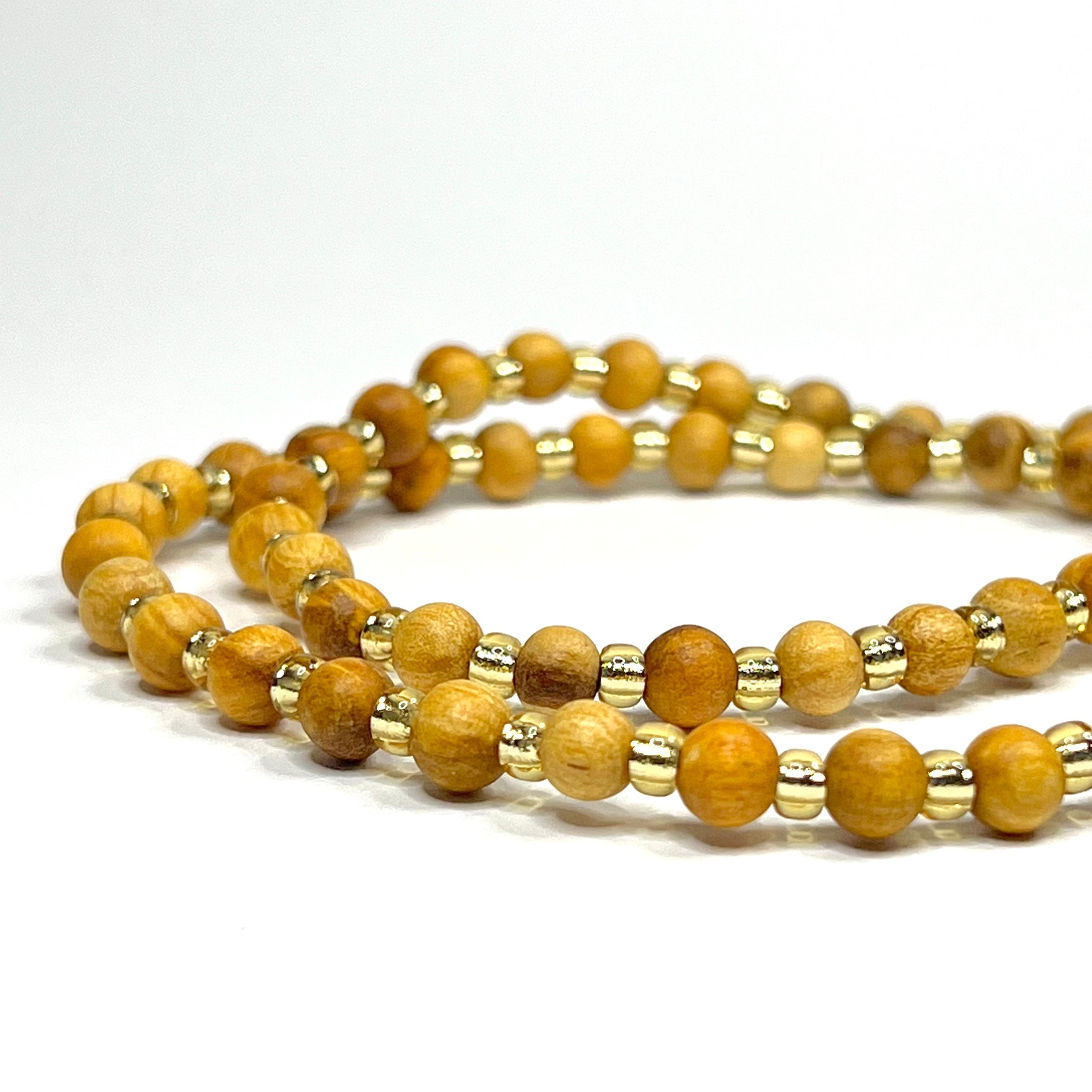 Palo Santo Wood Necklace With Golden Glass Beads