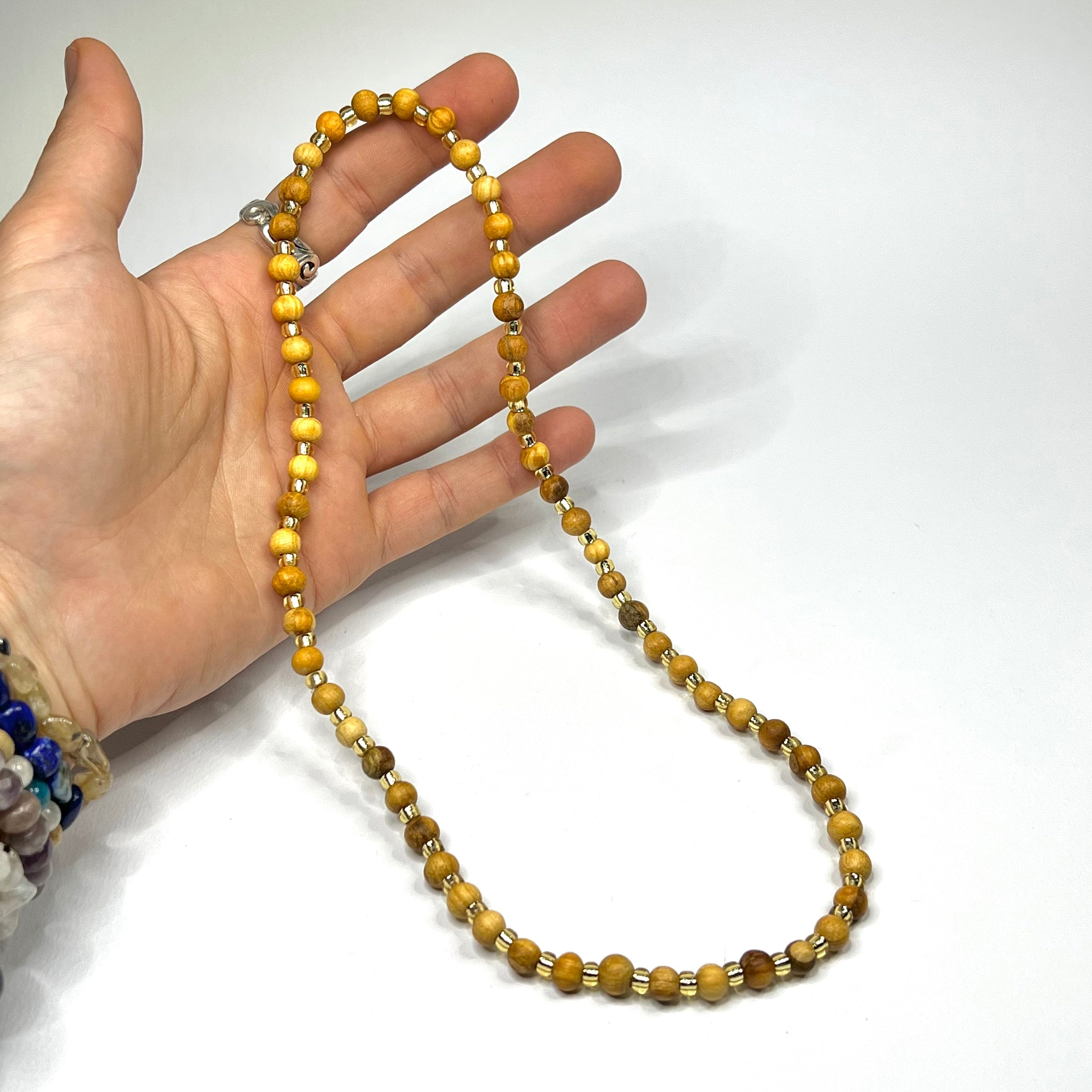 Palo Santo Wood Necklace With Golden Glass Beads