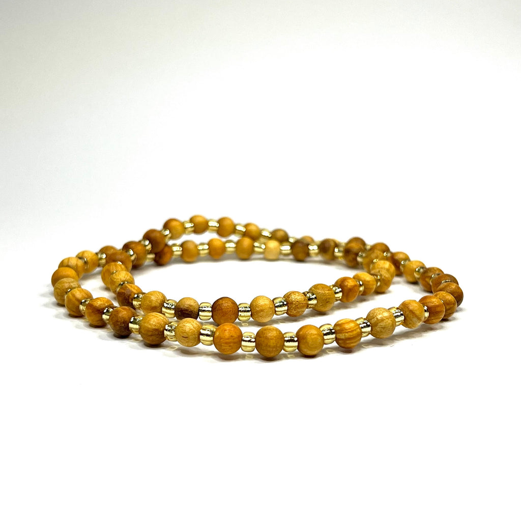Palo Santo Wood Necklace With Golden Glass Beads