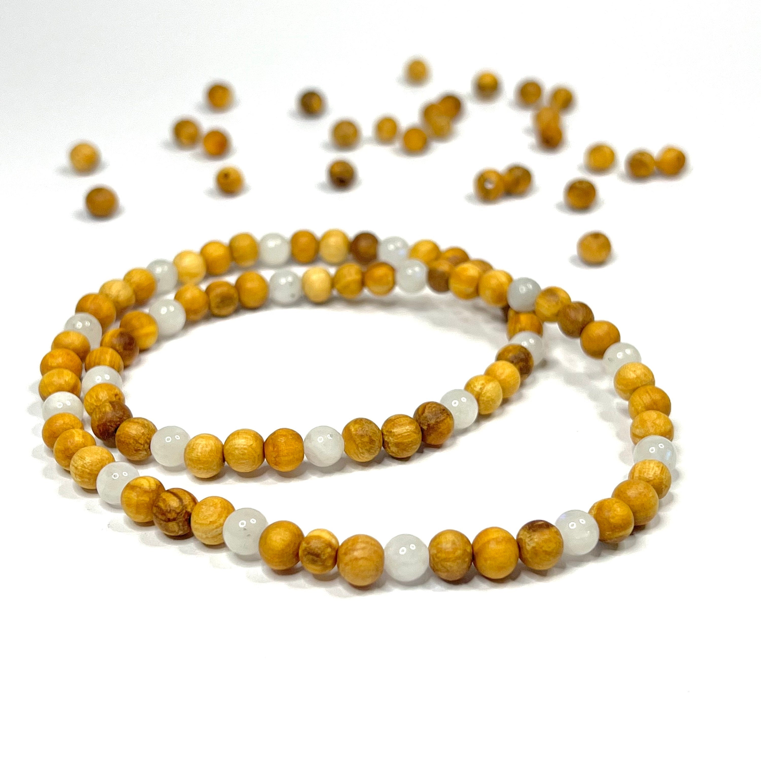 Palo Santo Wood Necklace With Rainbow Moonstone Beads