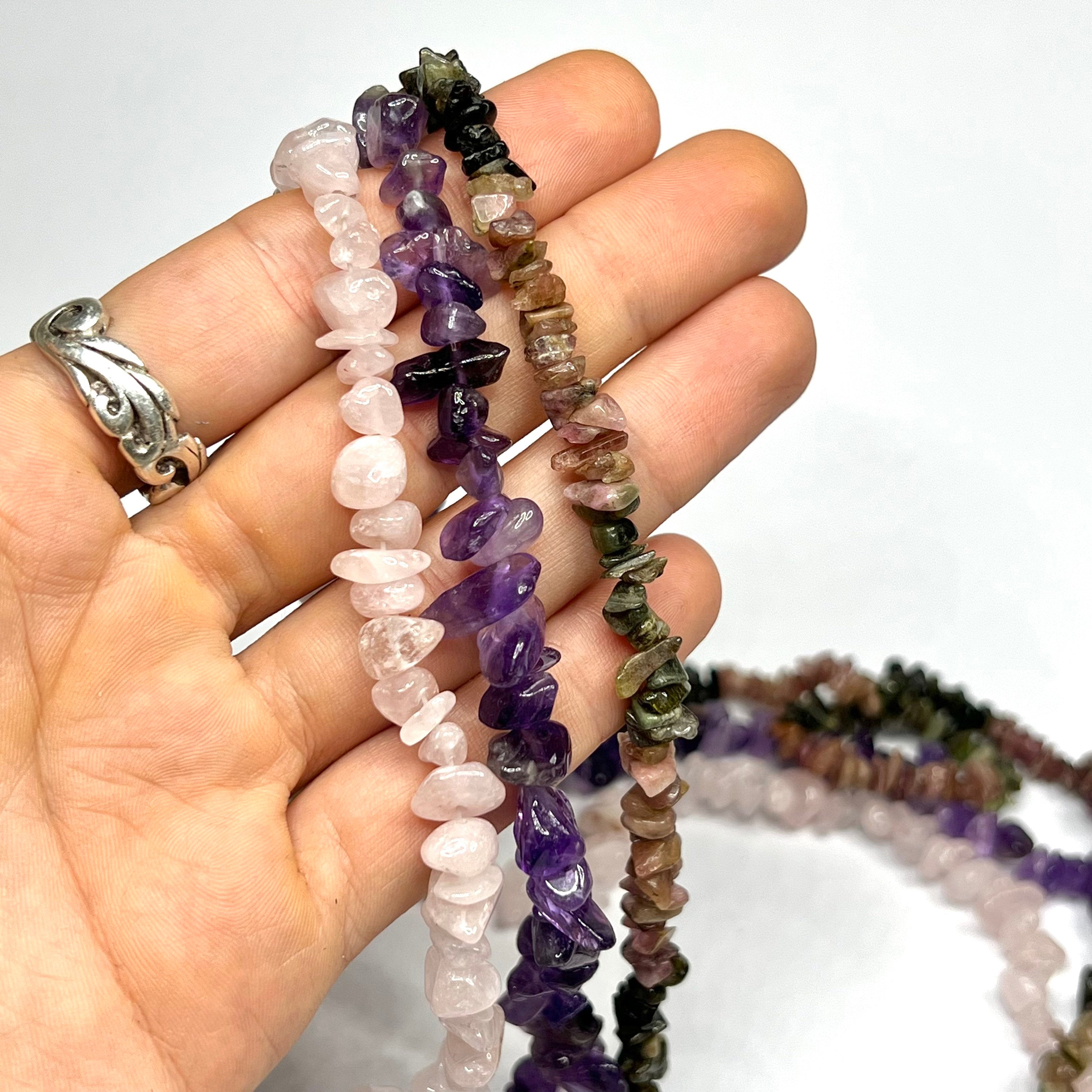 Handmade Gemstone Chips Necklace: 30 Inch Crystal Beaded Necklace