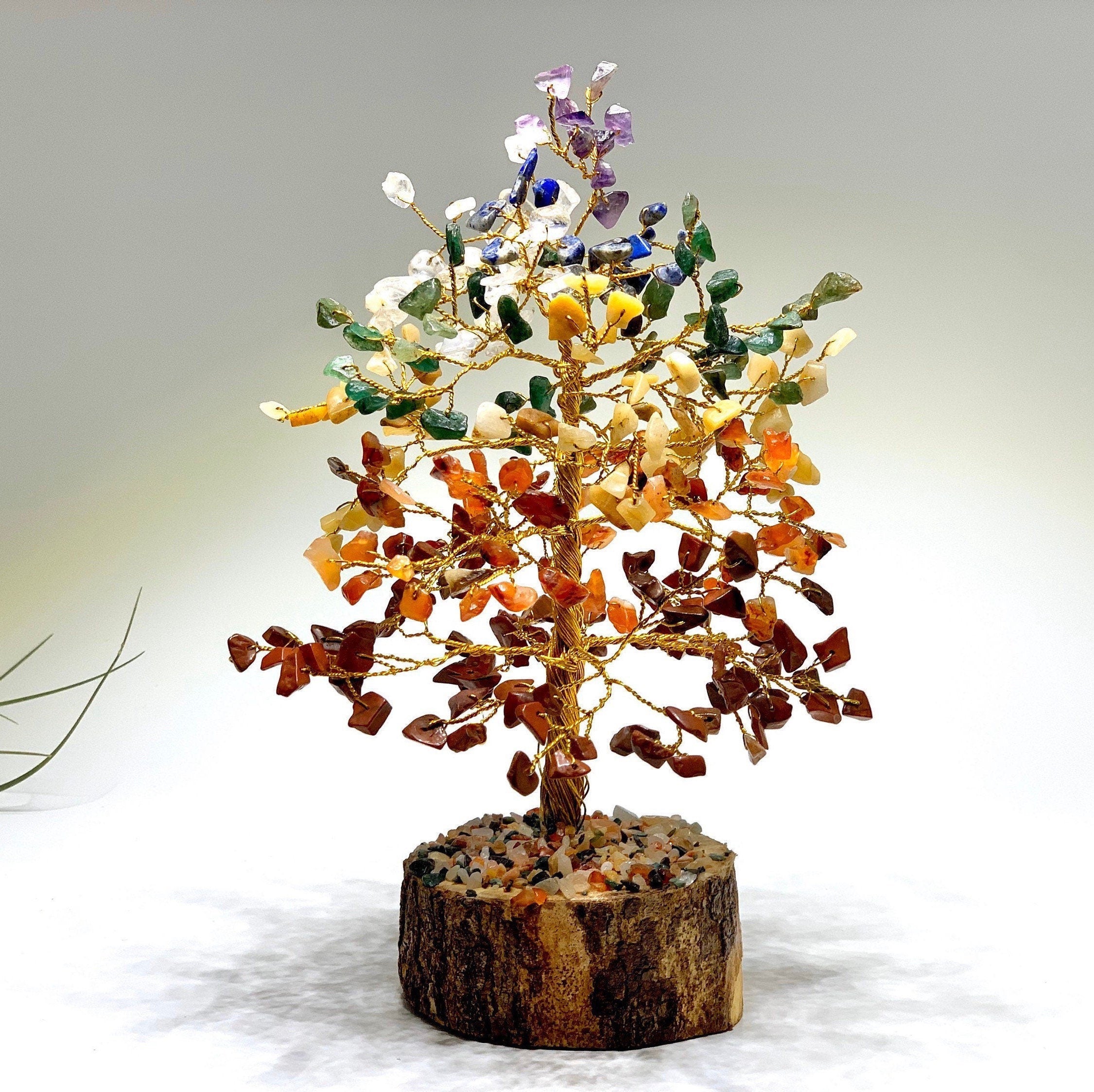 Chakra Gemstone Tree - Healing Crystal Tree with Wood Base