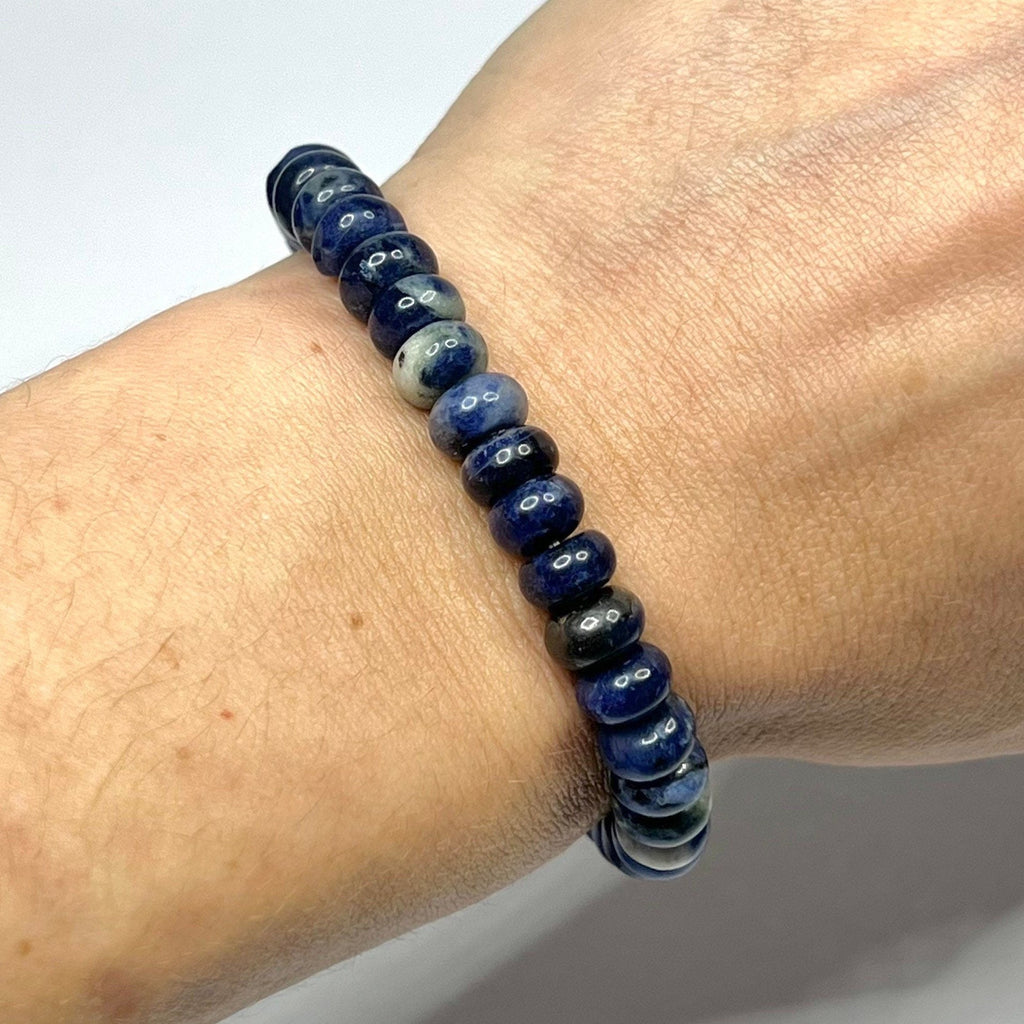 Sodalite Rondelle Beaded Bracelet - 8mm Gemstone Stretch Bracelet