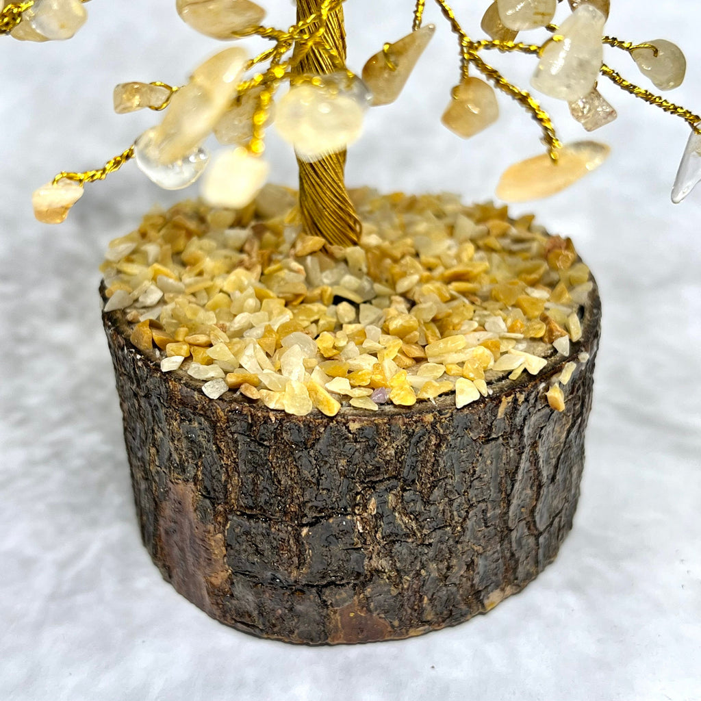 Citrine Crystal Tree: Gemstone Chips on Natural Wood Base