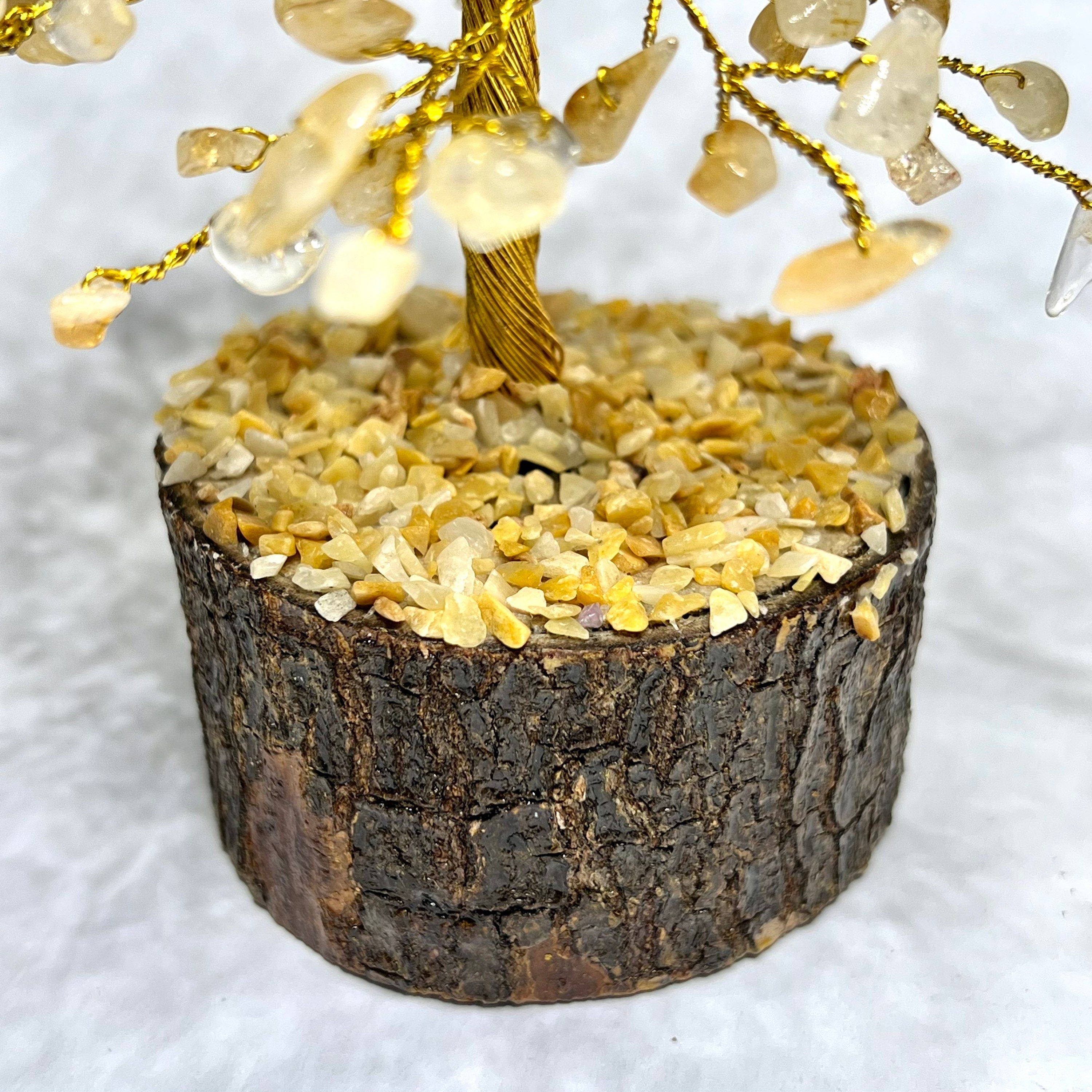 Citrine Crystal Tree: Gemstone Chips on Natural Wood Base